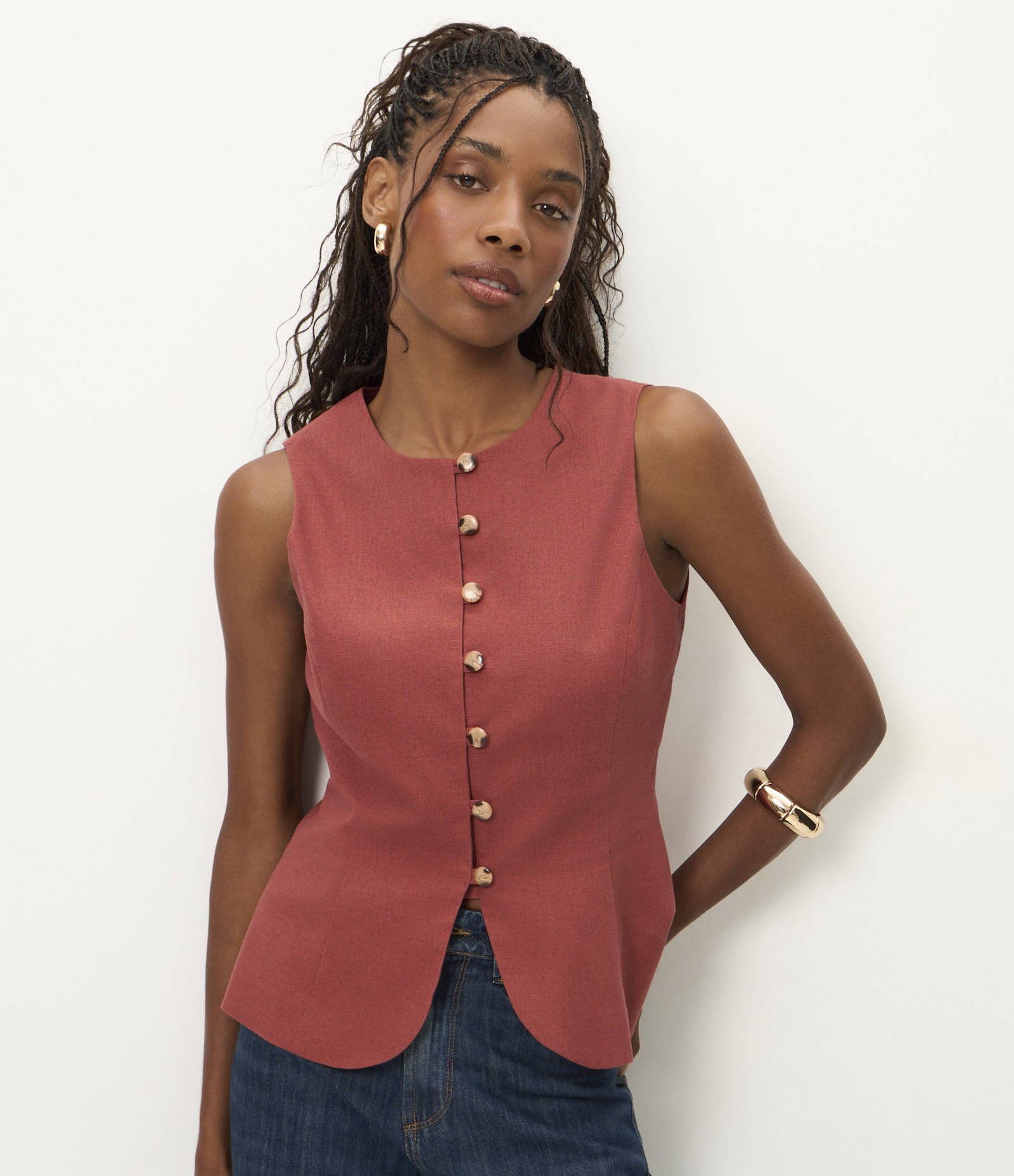 Colete Longo Alfaiatado em Viscolinho com Abotoamento Laranja 1