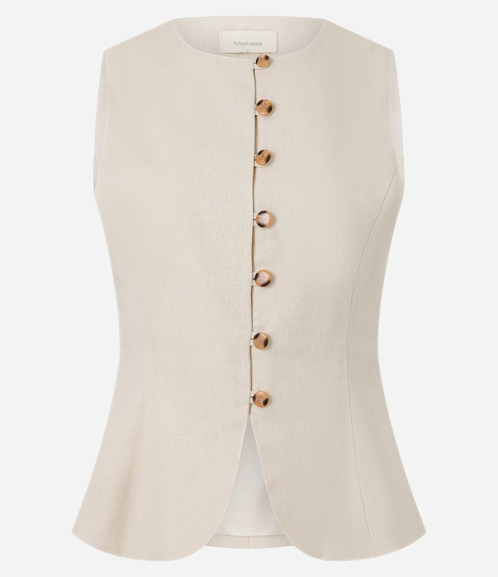 Colete Longo Alfaiatado em Viscolinho com Abotoamento Bege 6