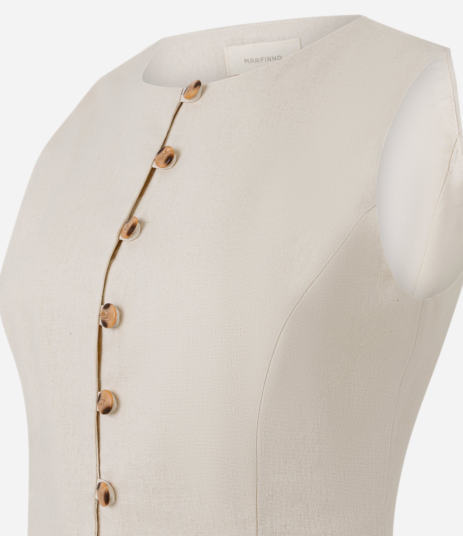 Colete Longo Alfaiatado em Viscolinho com Abotoamento Bege 7