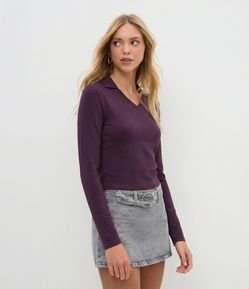 Blusa Manga Longa Interlock com Gola Polo