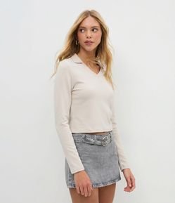 Blusa Manga Longa Interlock com Gola Polo