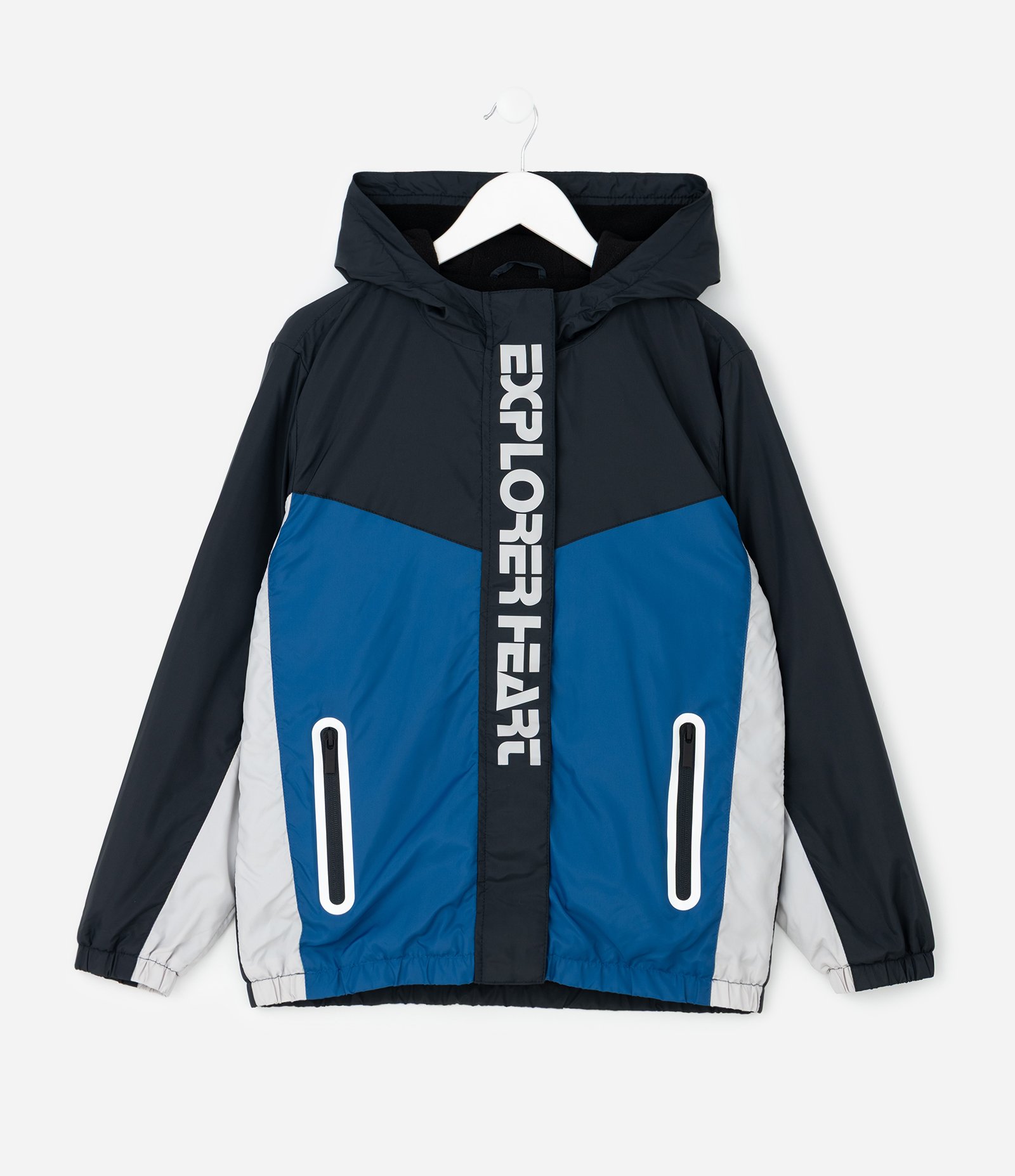 Jaqueta Infantil Esportiva com Capuz e Forro em Polar – Tam 5 a 14 Anos Preto/Azul/Branco 2