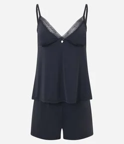 Pijama Short Doll de Alcinha em Microfibra com Pingente de Coração