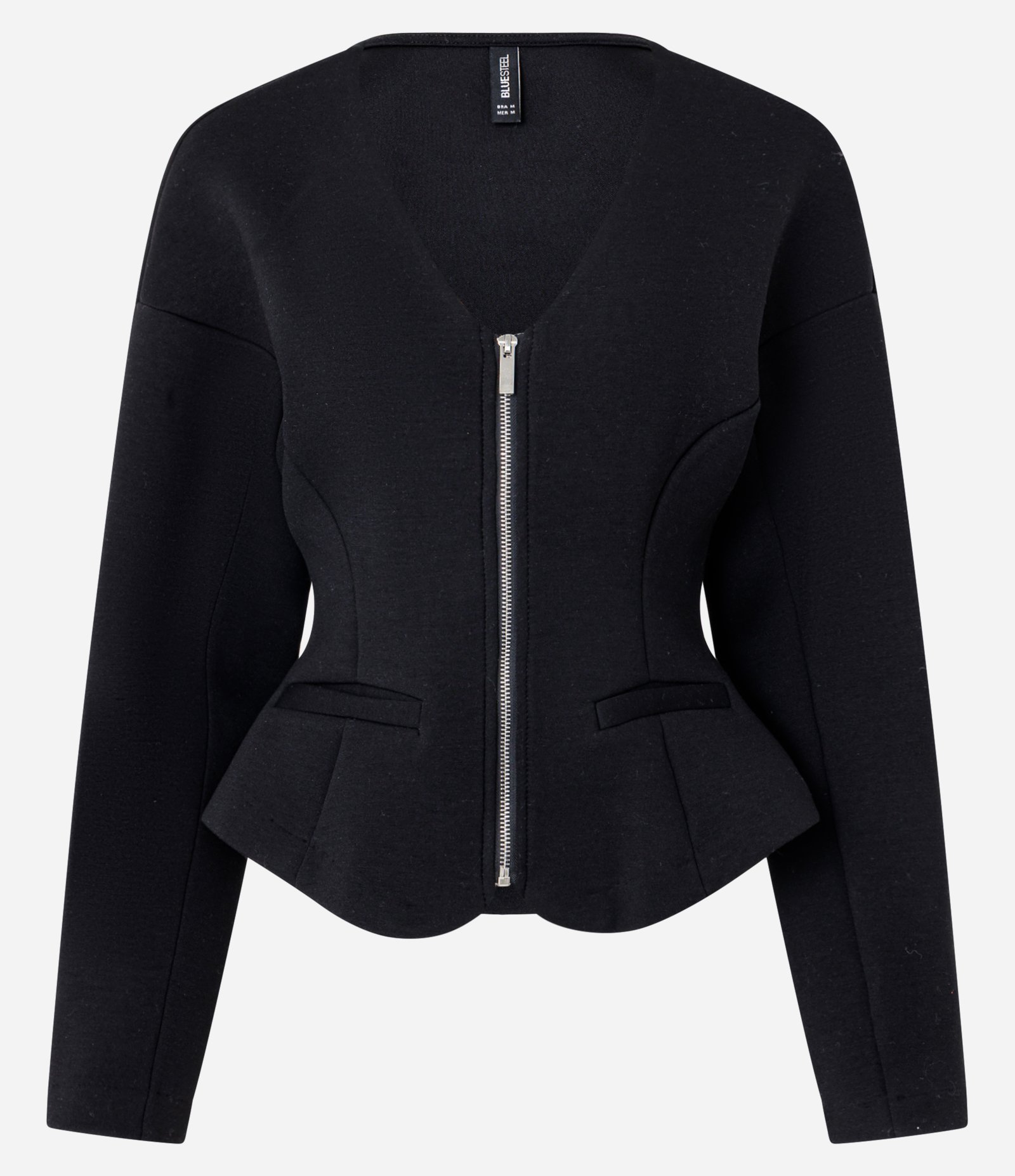 Jaqueta Acinturada em Ponto Roma com Zíper Preto 2