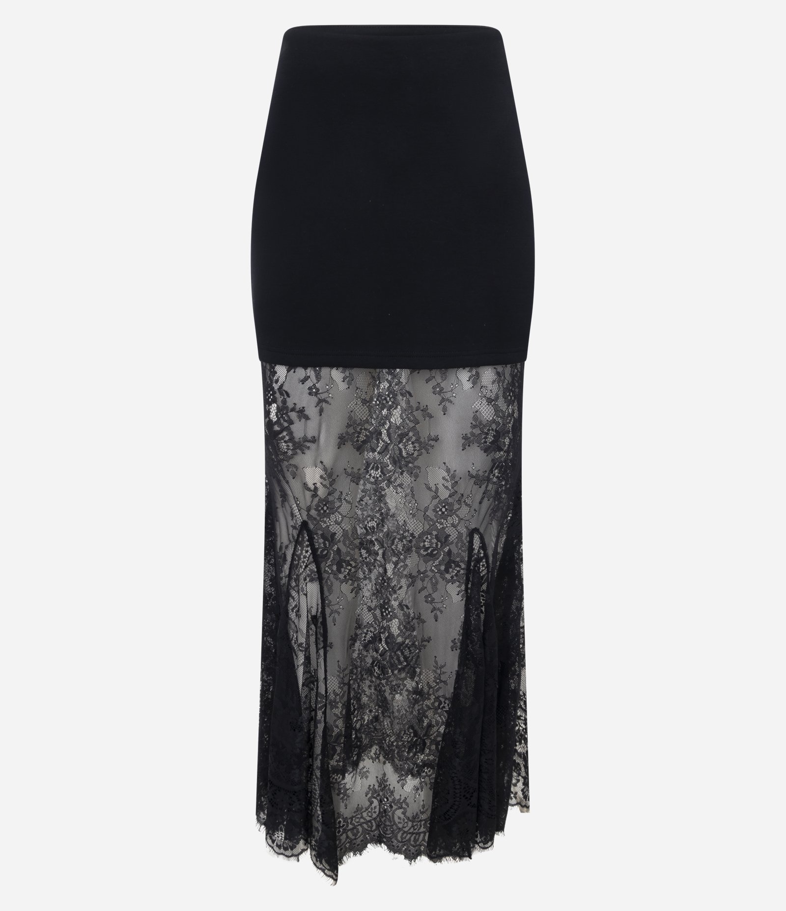 Saia New Midi em Ponto Roma com Renda Floral Preto 5