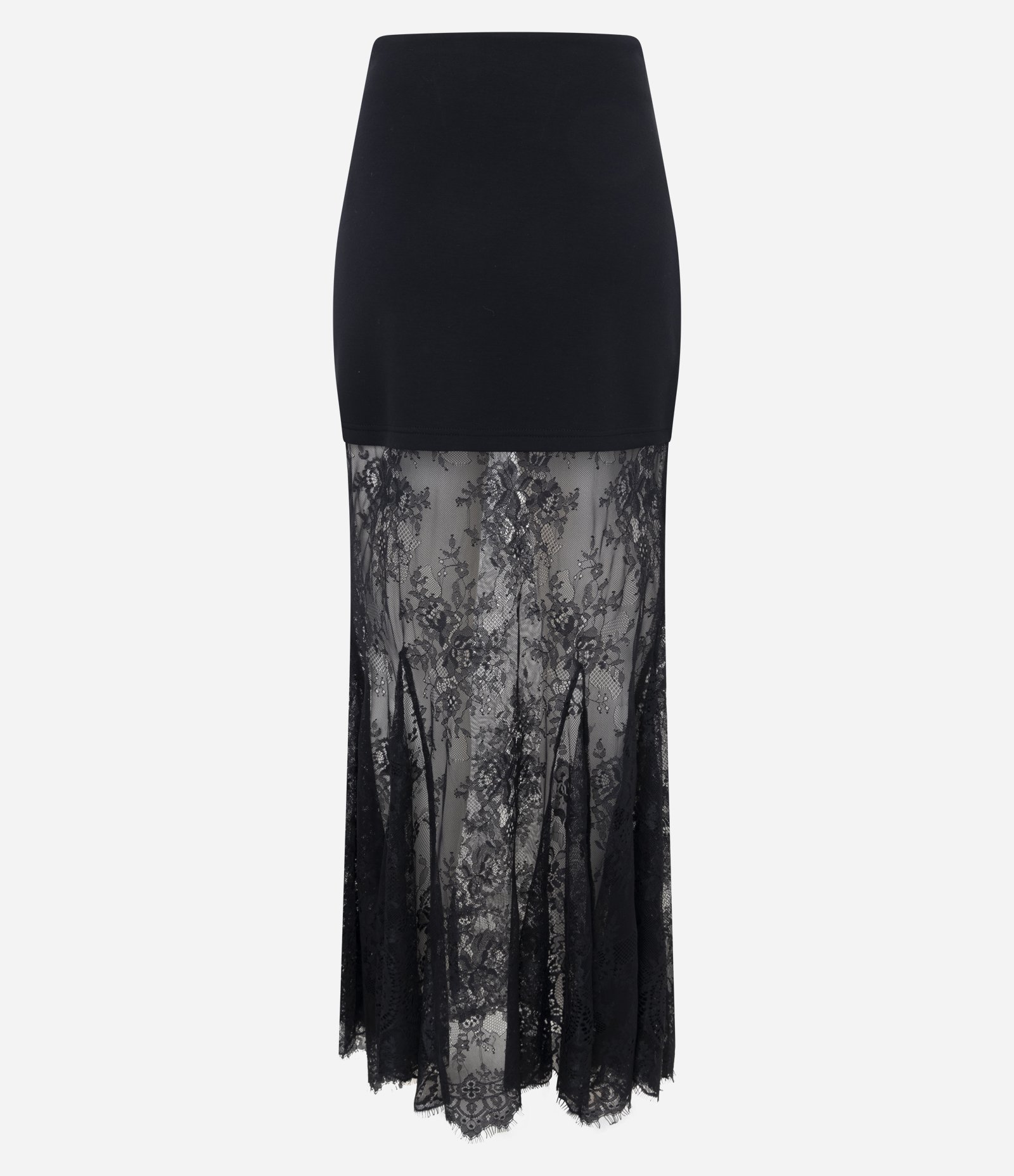 Saia New Midi em Ponto Roma com Renda Floral Preto 6