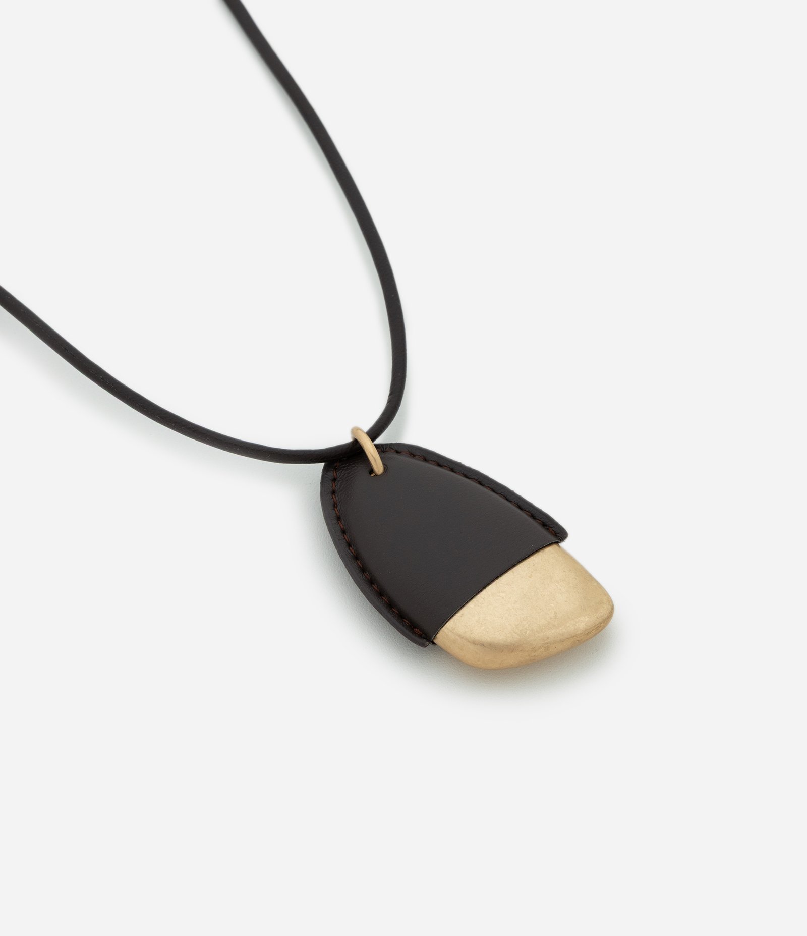 Colar Longo em PU com Pingente de Forma Orgânica Marrom/Dourado 3