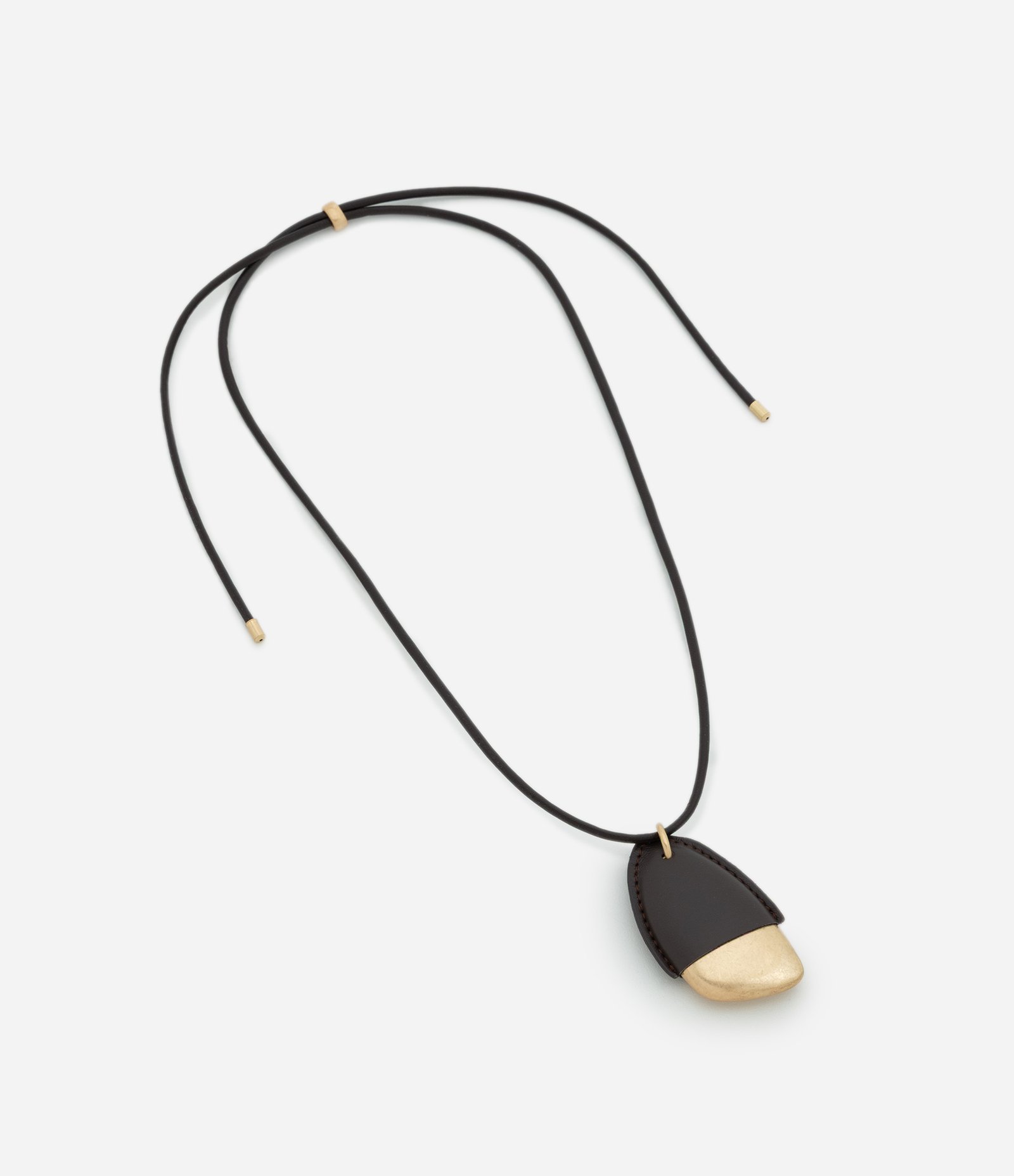 Colar Longo em PU com Pingente de Forma Orgânica Marrom/Dourado 4