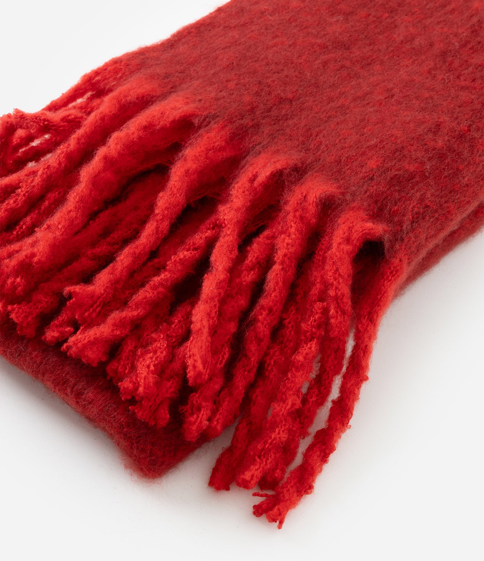 Cachecol em Flanela com Estampa Bloco de Cor e Franjas Vermelho 3