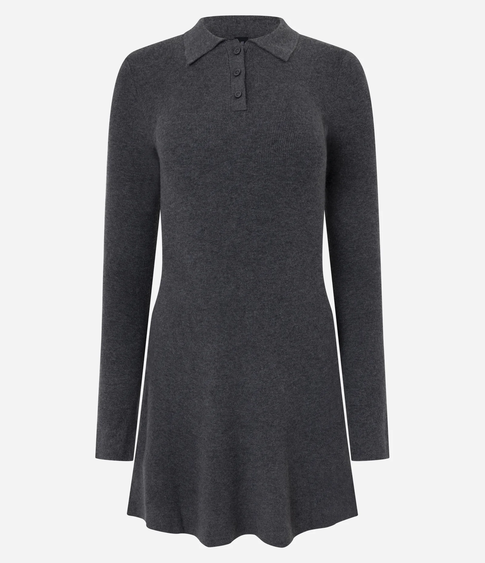 Vestido Curto em Tricô com Gola Polo Cinza 1