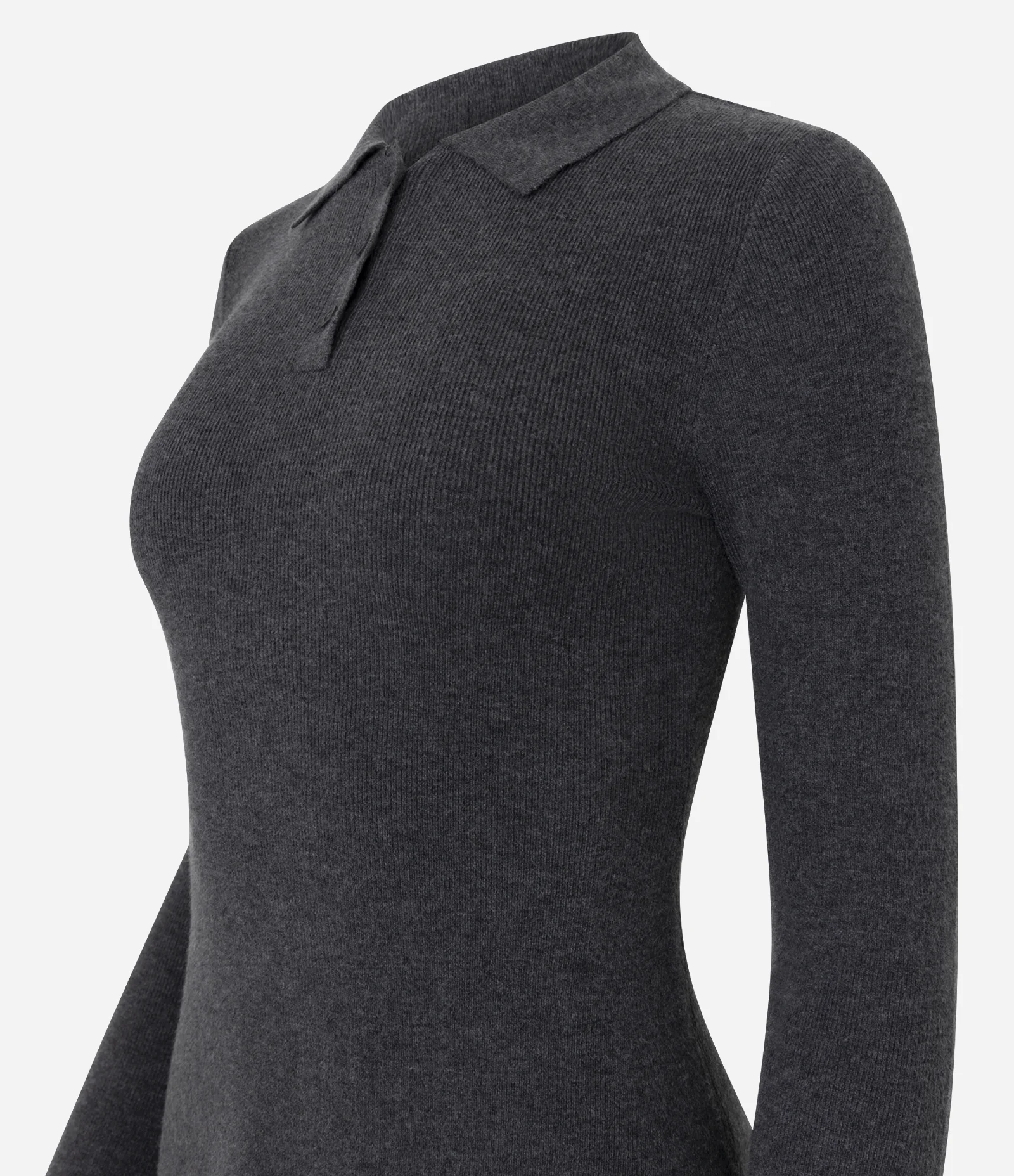 Vestido Curto em Tricô com Gola Polo Cinza 2