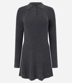 Vestido Curto em Tricô com Gola Polo