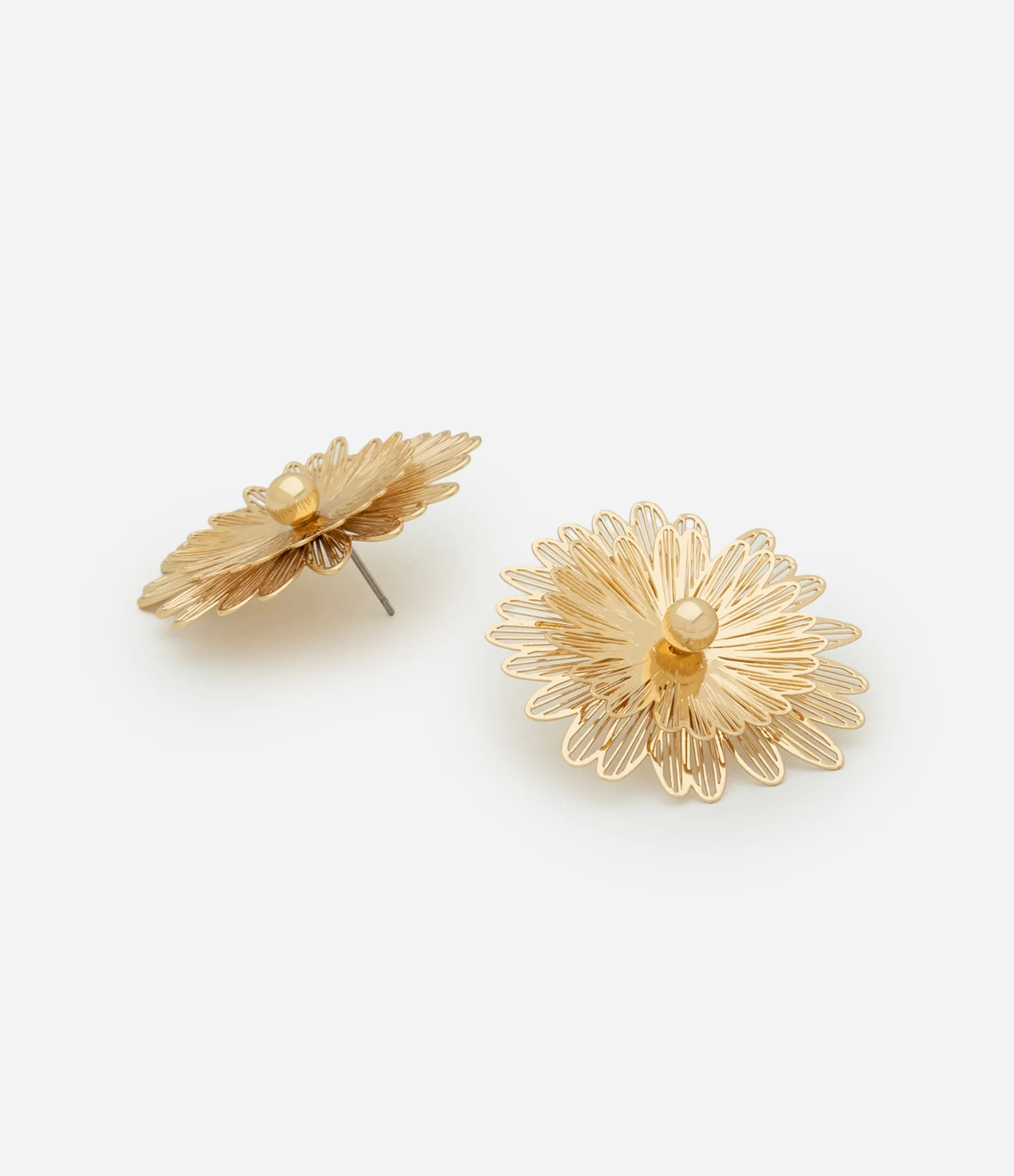 Brinco Botão com Formato de Flor Margarida Dourado 2