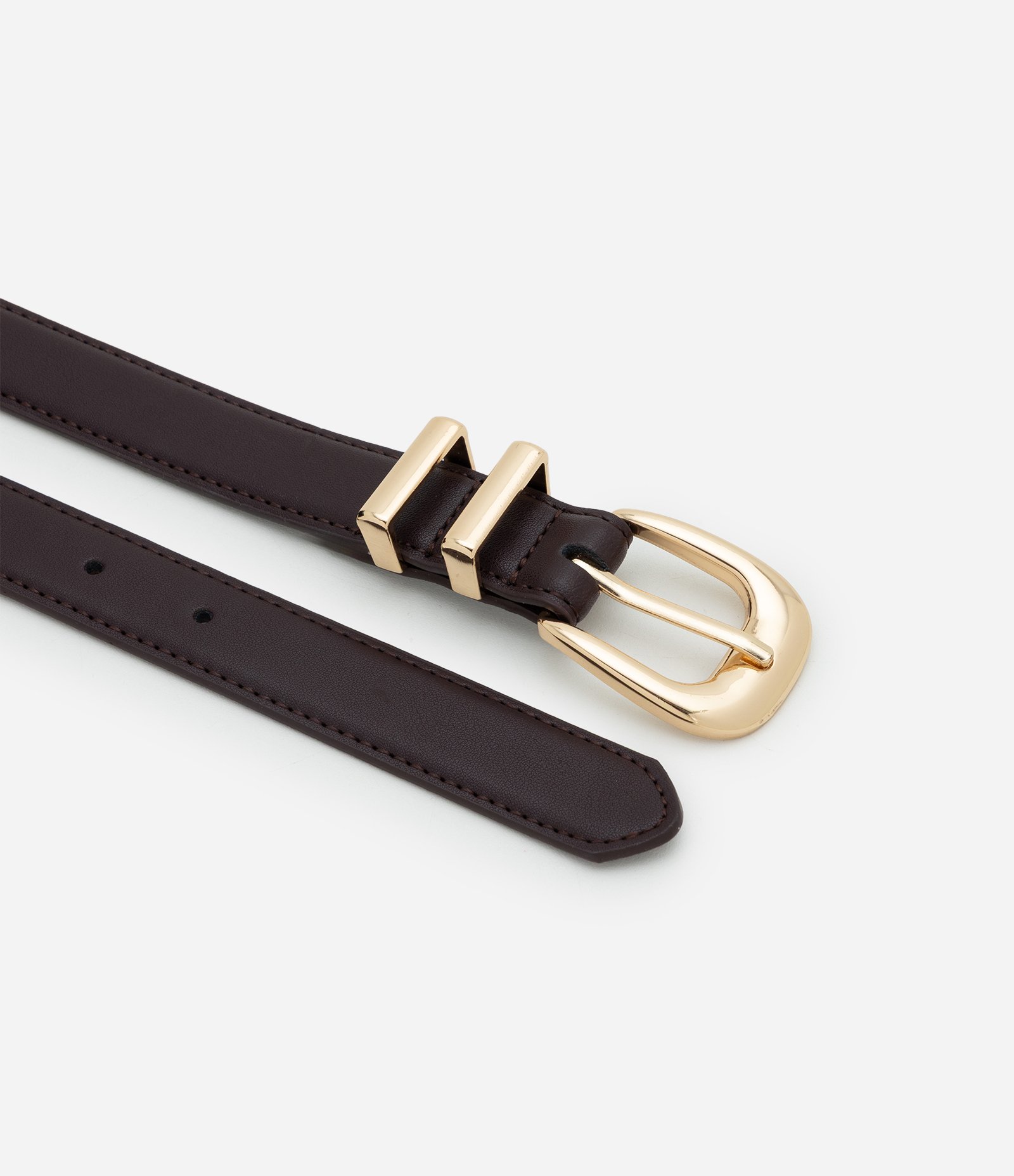Cinto Médio em Couro com Passantes Duplos Marrom Escuro 2