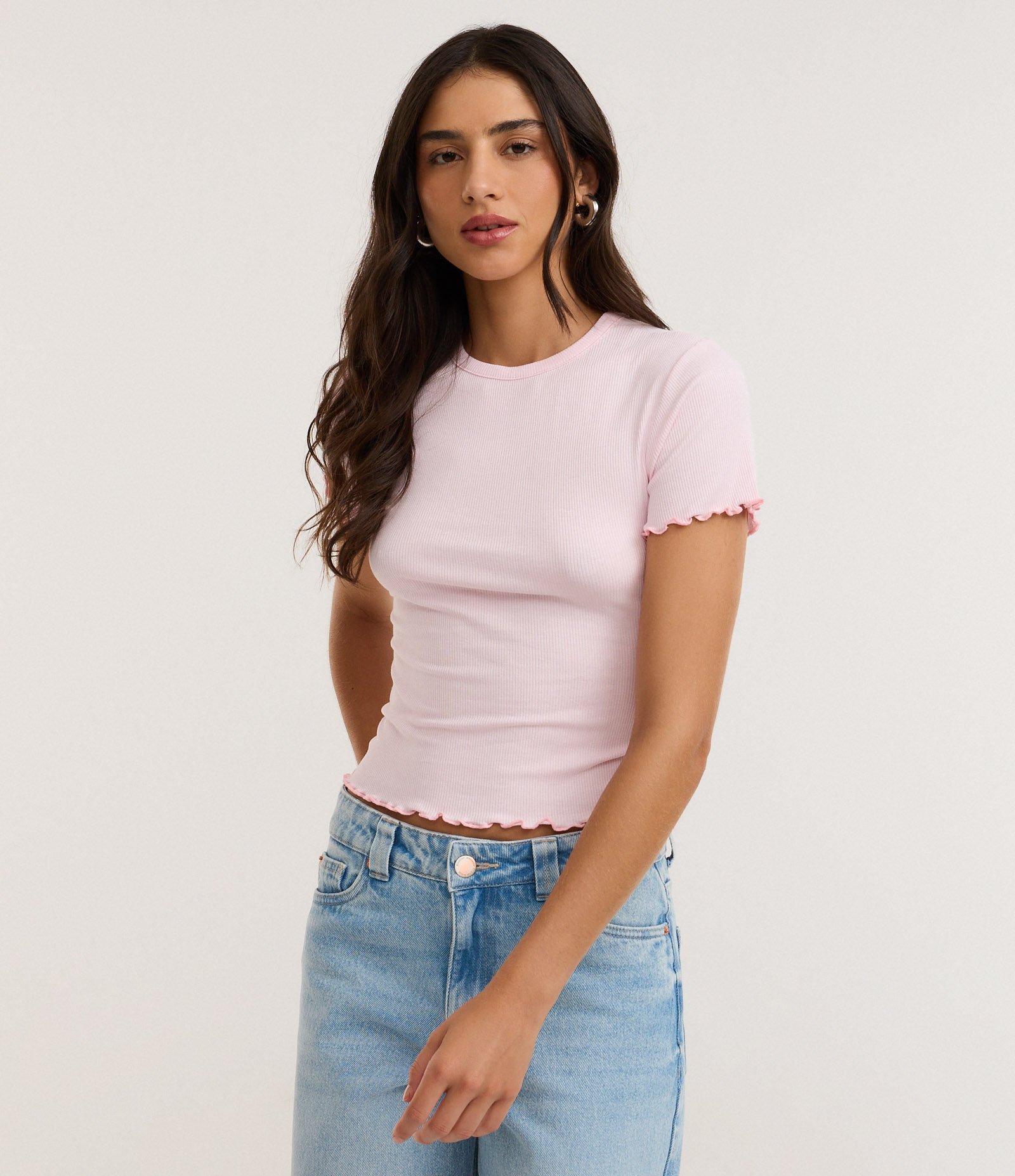 Blusa Manga Curta com Gola Redonda Rosa Claro 1
