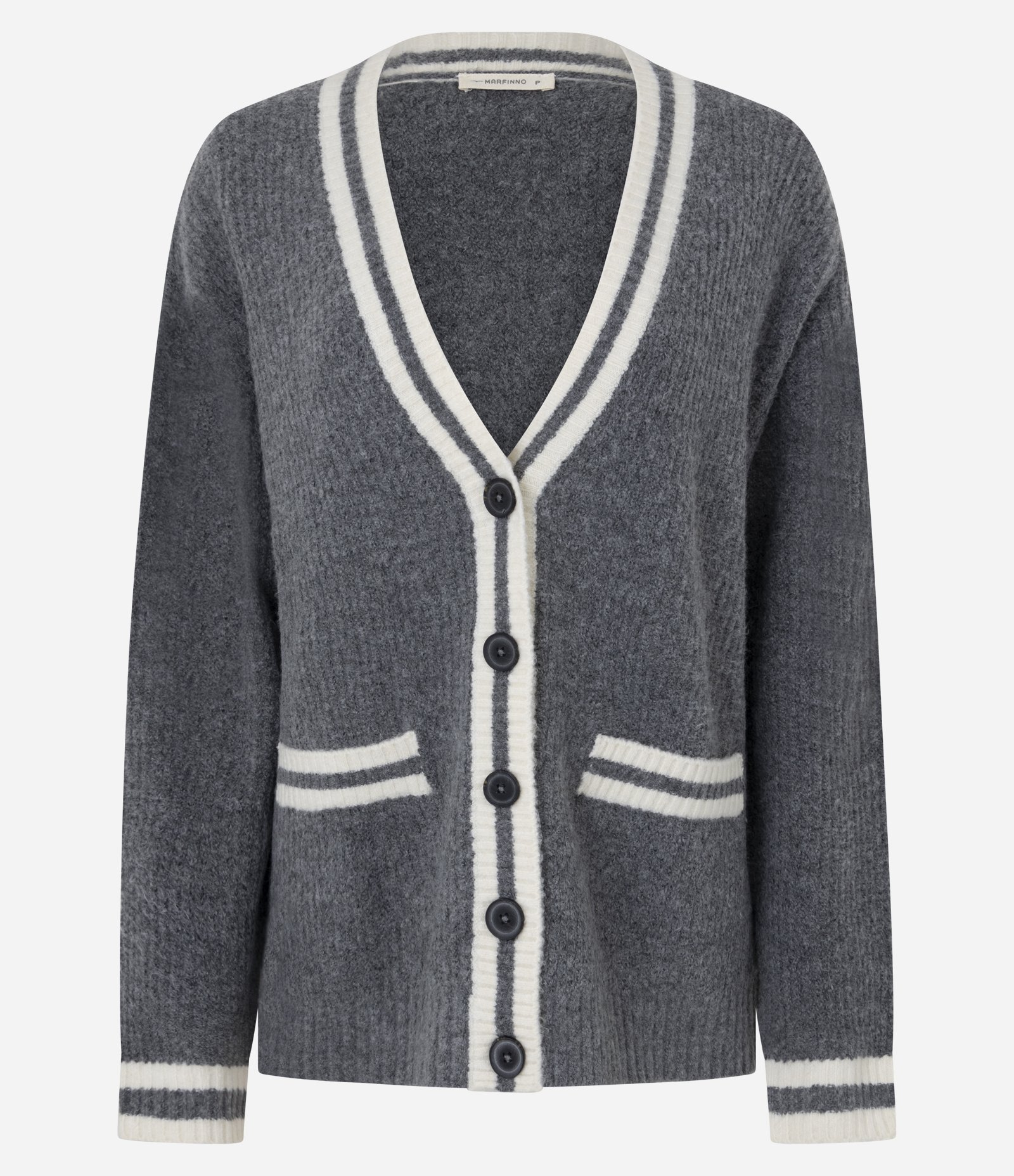 Cardigan Alongado em Tricô com Bolsos e Viés Contrastantes Cinza 4