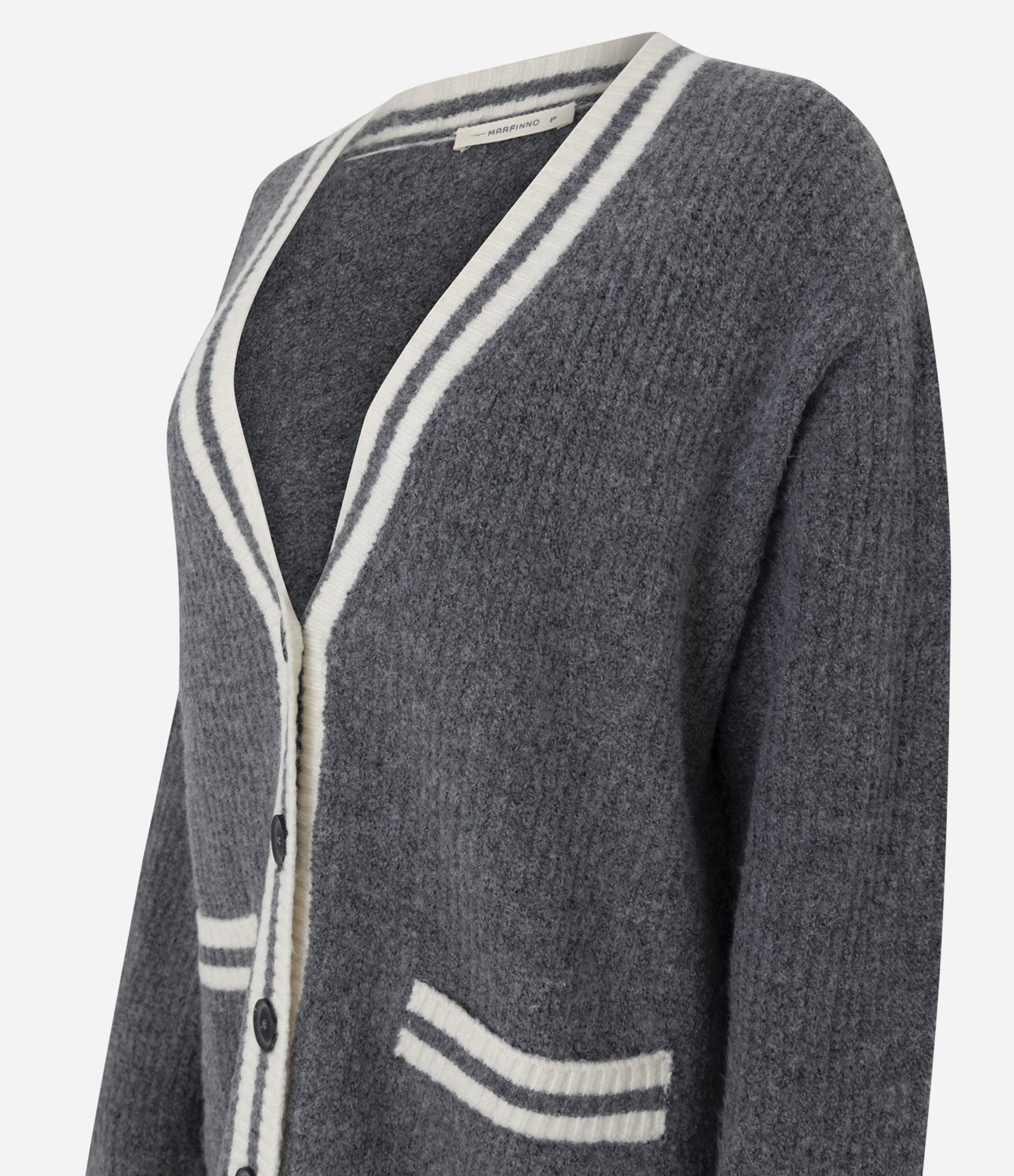 Cardigan Alongado em Tricô com Bolsos e Viés Contrastantes Cinza 5