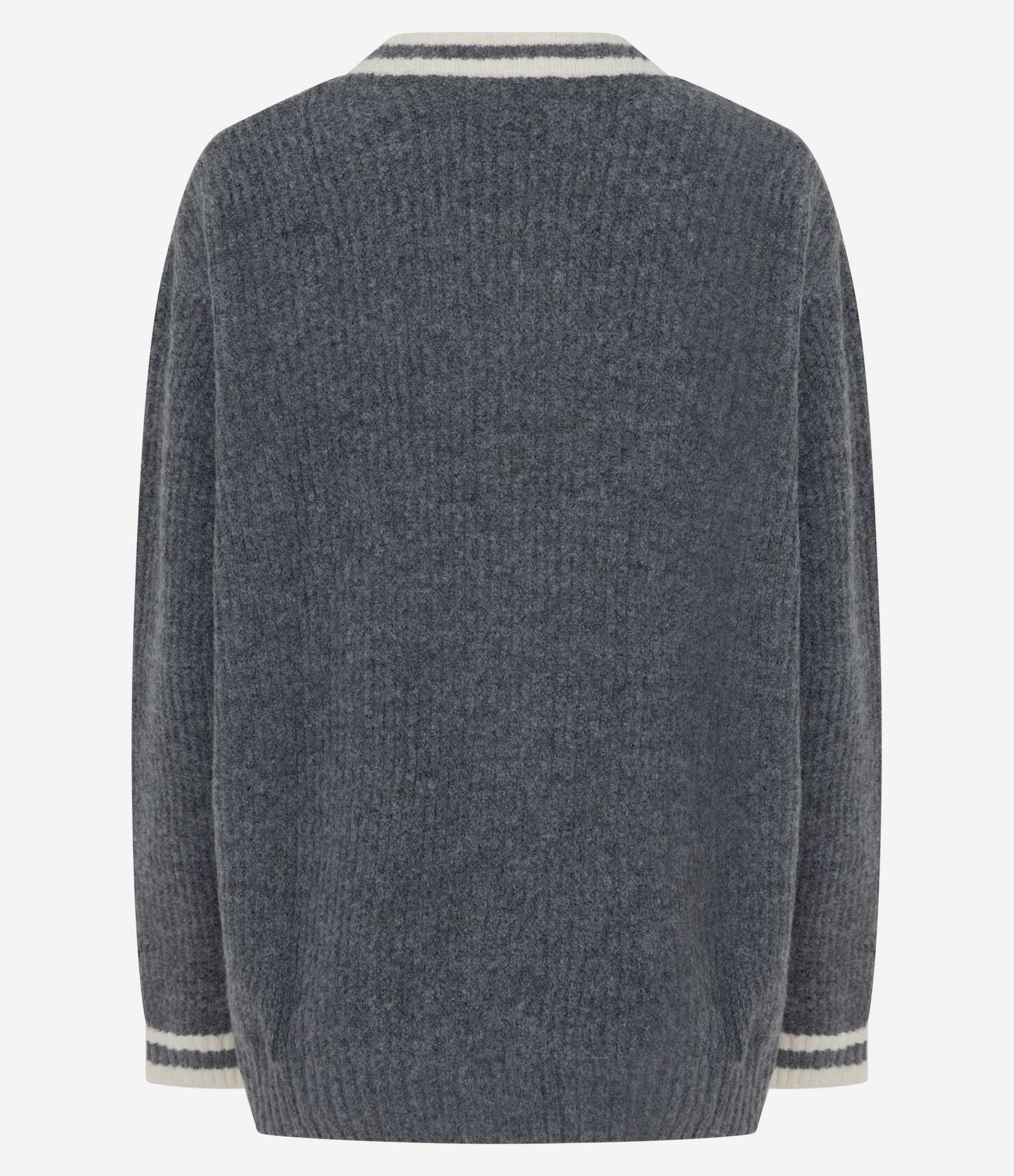 Cardigan Alongado em Tricô com Bolsos e Viés Contrastantes Cinza 6