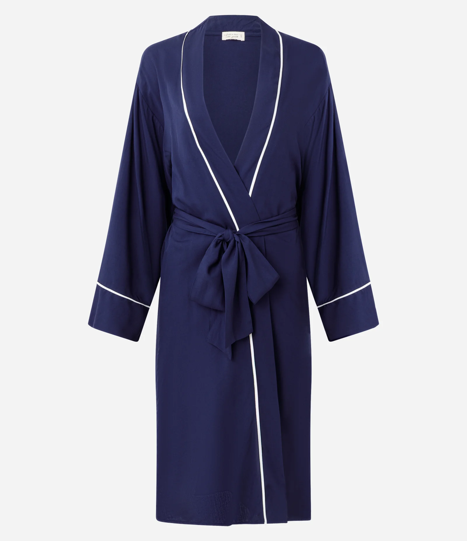 Robe em Viscose com Pippings Contrastantes e Faixa para Amarração Azul 1