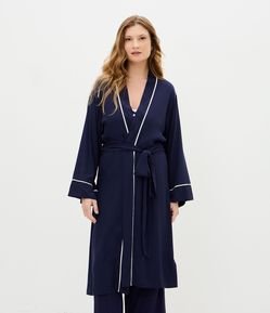 Robe em Viscose com Pippings Contrastantes e Faixa para Amarração