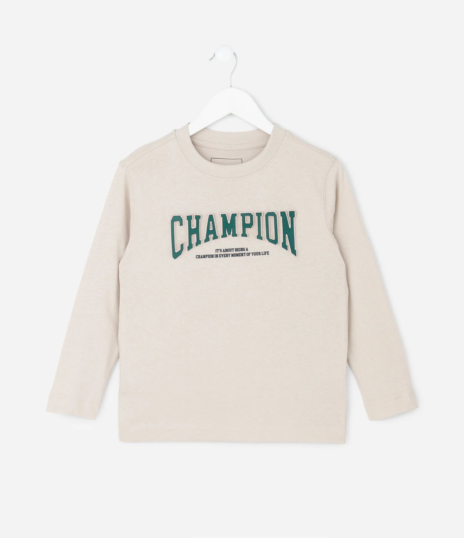 Camiseta Infantil com Lettering em Relevo – Tam 5 a 14 Anos Bege Claro 1