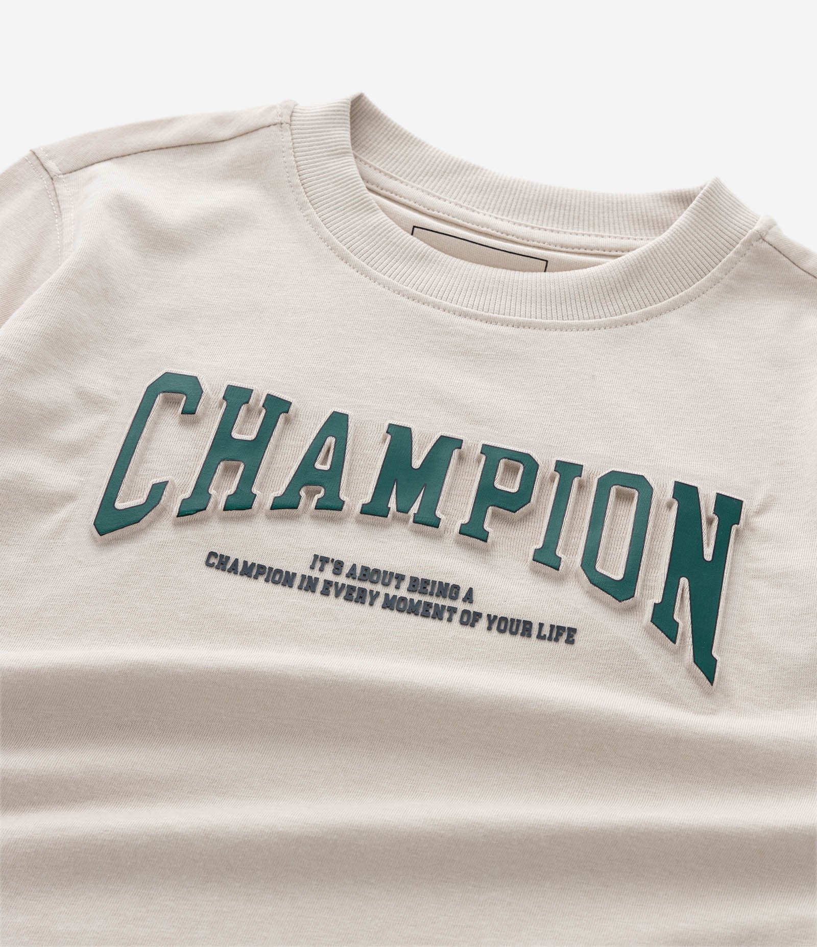 Camiseta Infantil com Lettering em Relevo – Tam 5 a 14 Anos Bege Claro 4