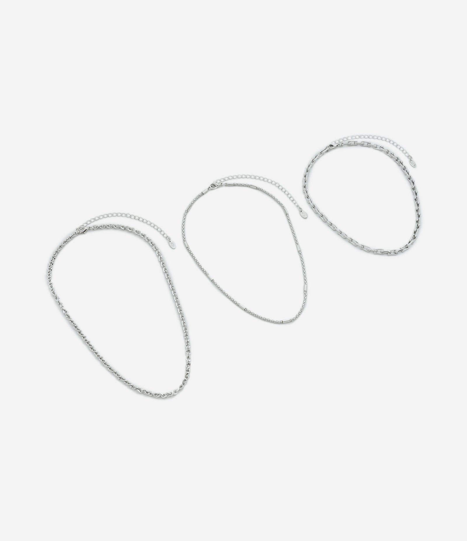 Colar em Camadas com Correntaria Variada Prata 2