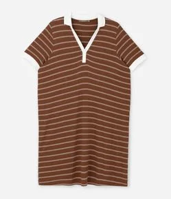 Vestido Curto em Viscose com Listras Curve & Plus Size