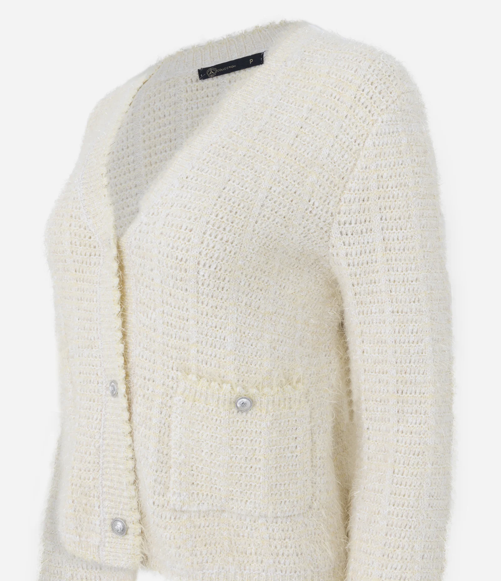 Cardigan Regular em Tricô com Botões Metalizados Bege 2