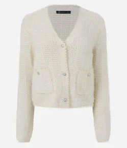 Cardigan Regular em Tricô com Botões Metalizados