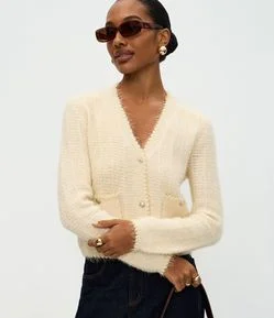 Cardigan Regular em Tricô com Botões Metalizados