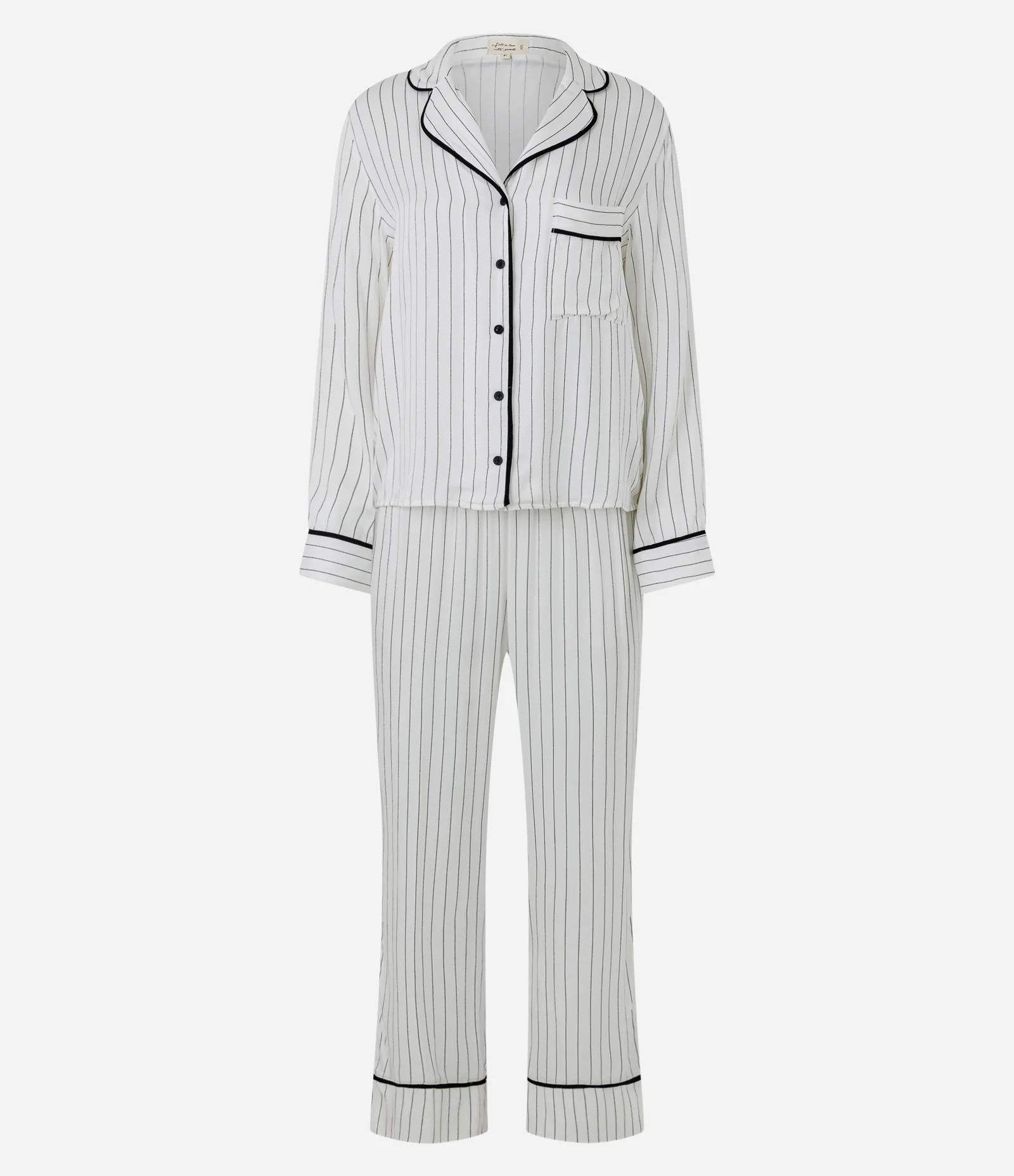 Pijama Longo em Viscose com Estampa Listrada Branco 1