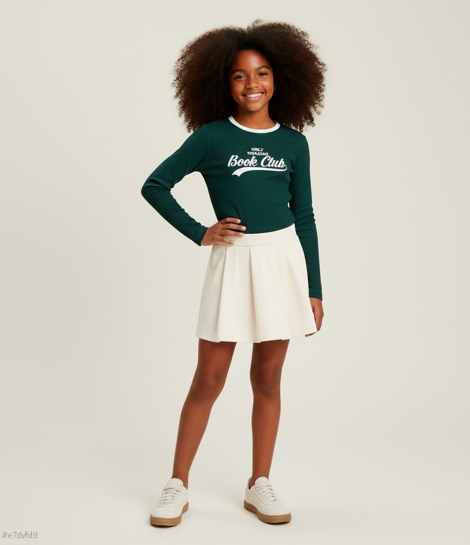 Saia Infantil em Cotton com Pregas e Short Interno – Tam 5 a 16 Anos Off White 1