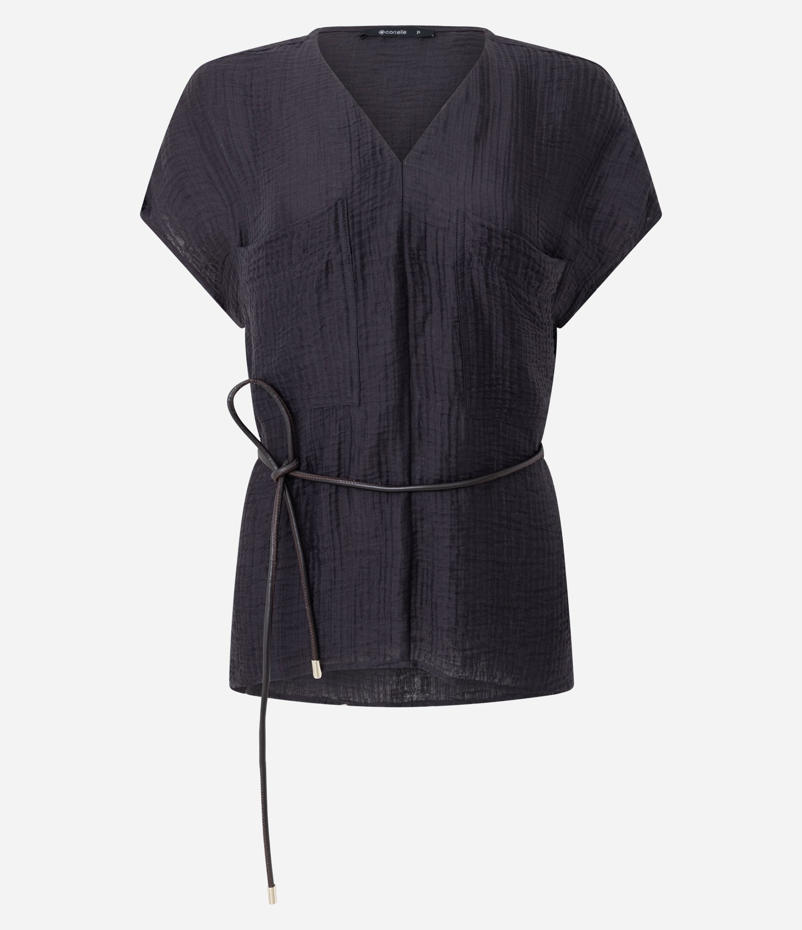 Camisa em Viscose com Cinto Fino Estruturado Marrom 3