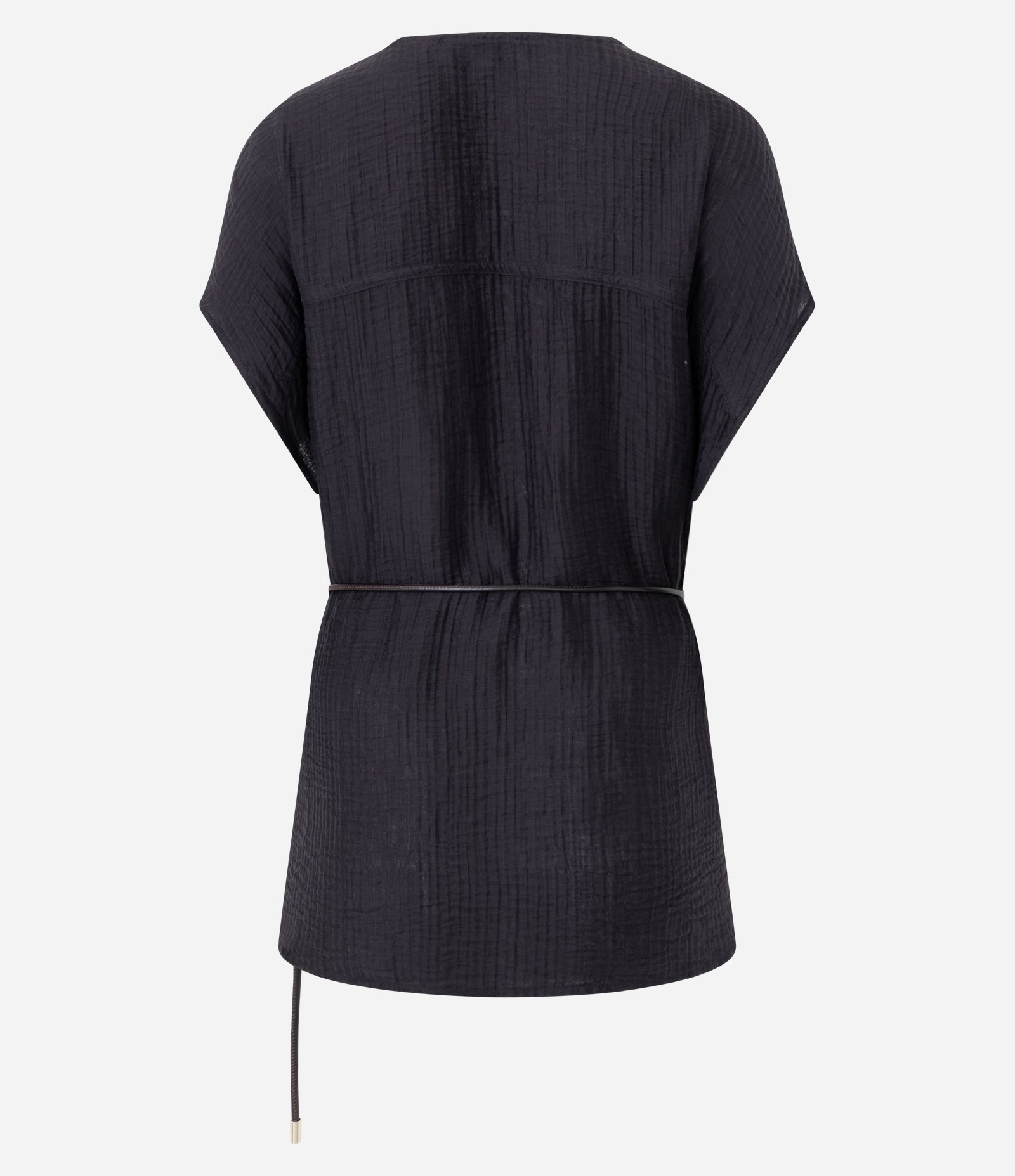 Camisa em Viscose com Cinto Fino Estruturado Marrom 5