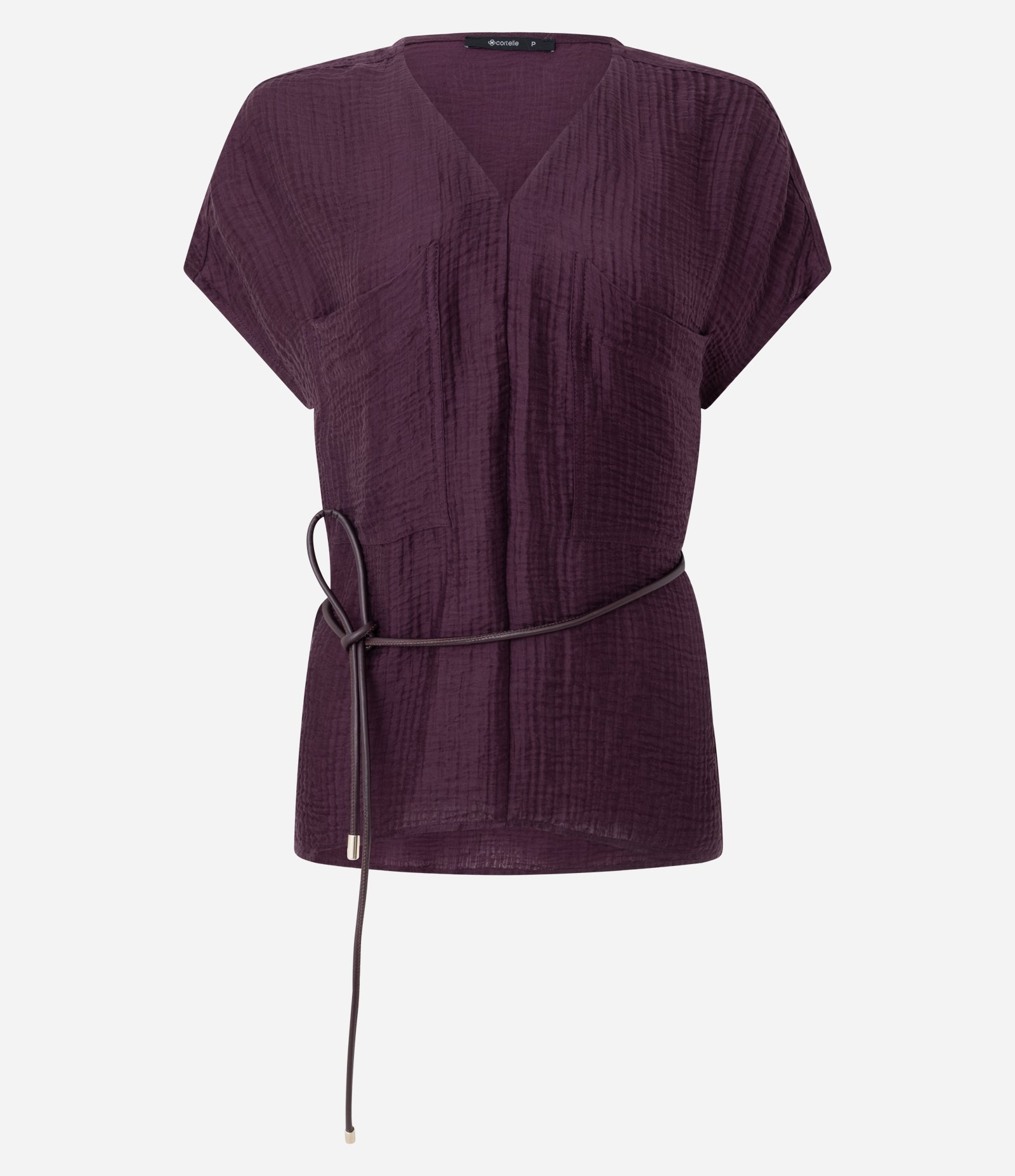 Camisa em Viscose com Cinto Fino Estruturado Vinho 1