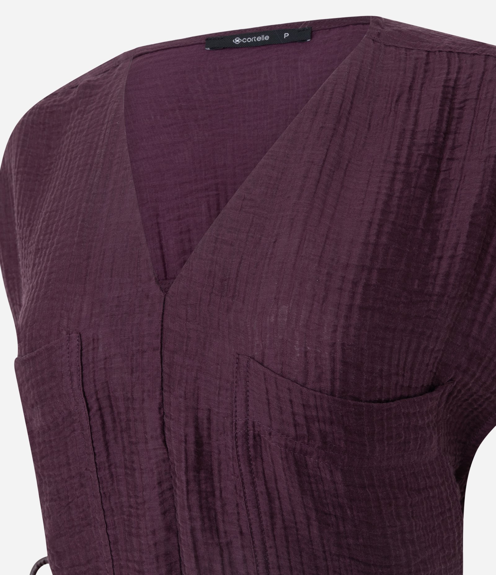 Camisa em Viscose com Cinto Fino Estruturado Vinho 2