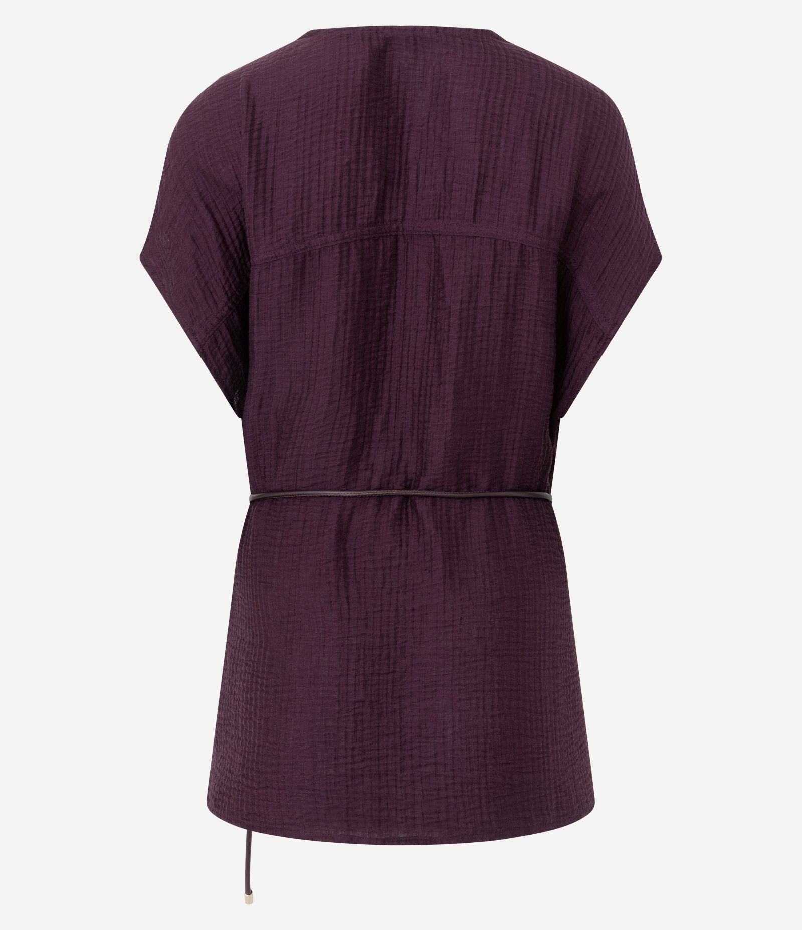 Camisa em Viscose com Cinto Fino Estruturado Vinho 3
