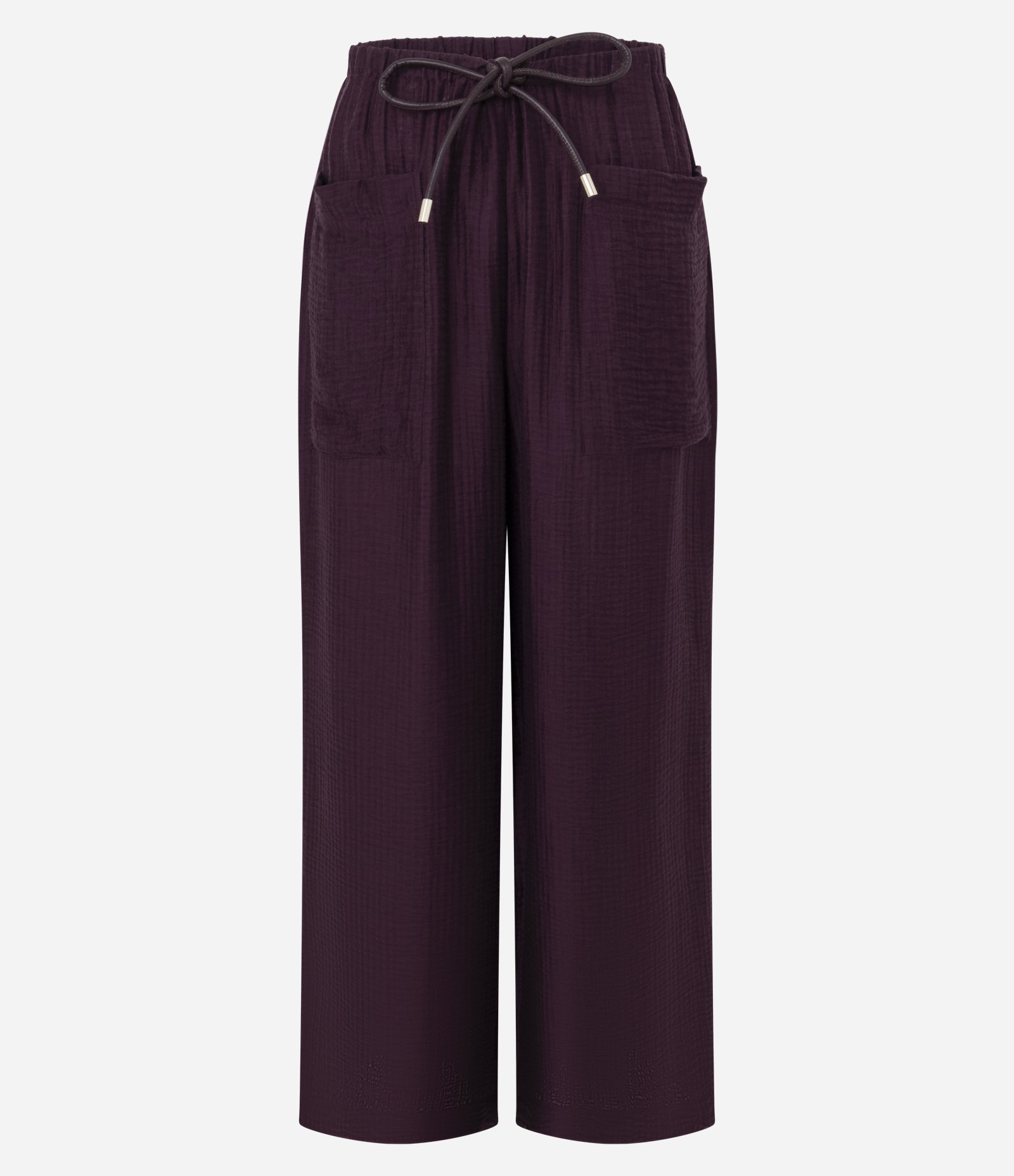 Calça Reta em Viscose com Bolsos Frontais e Cordão para Amarração Vinho 4