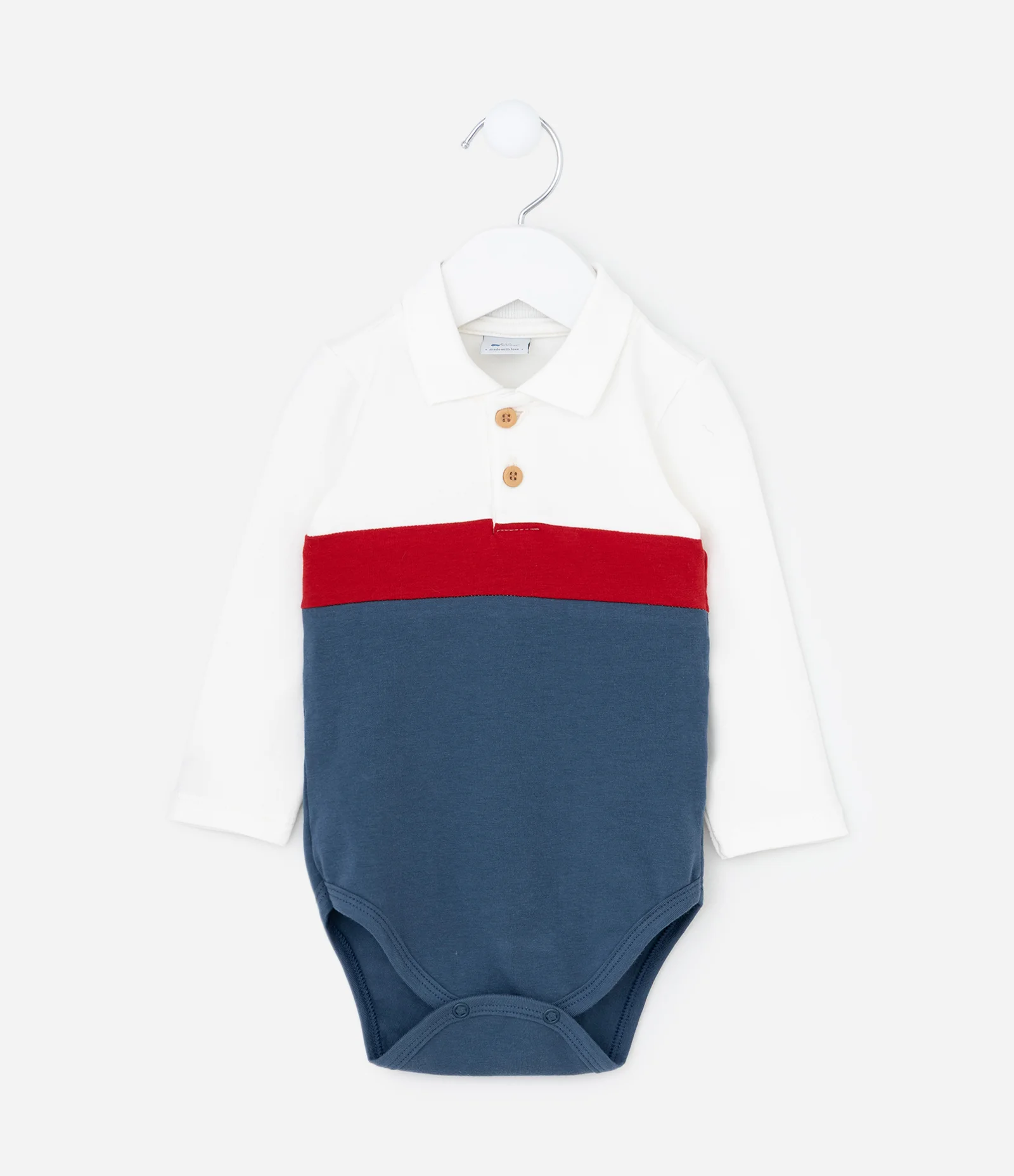 Body Infantil com Gola Polo e Blocos de Cores – Tam 0 a 18 Meses Branco/Vermelho/Azul 2