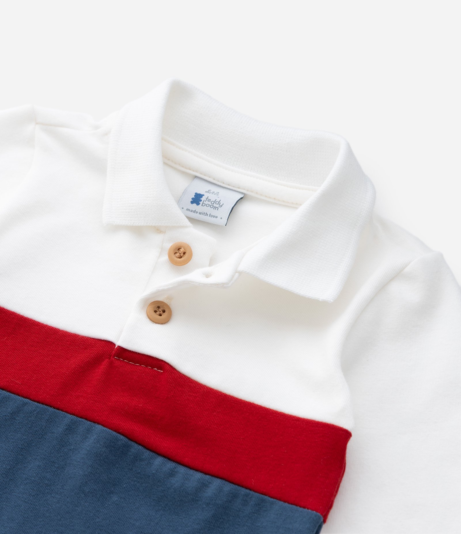 Body Infantil com Gola Polo e Blocos de Cores – Tam 0 a 18 Meses Branco/Vermelho/Azul 5