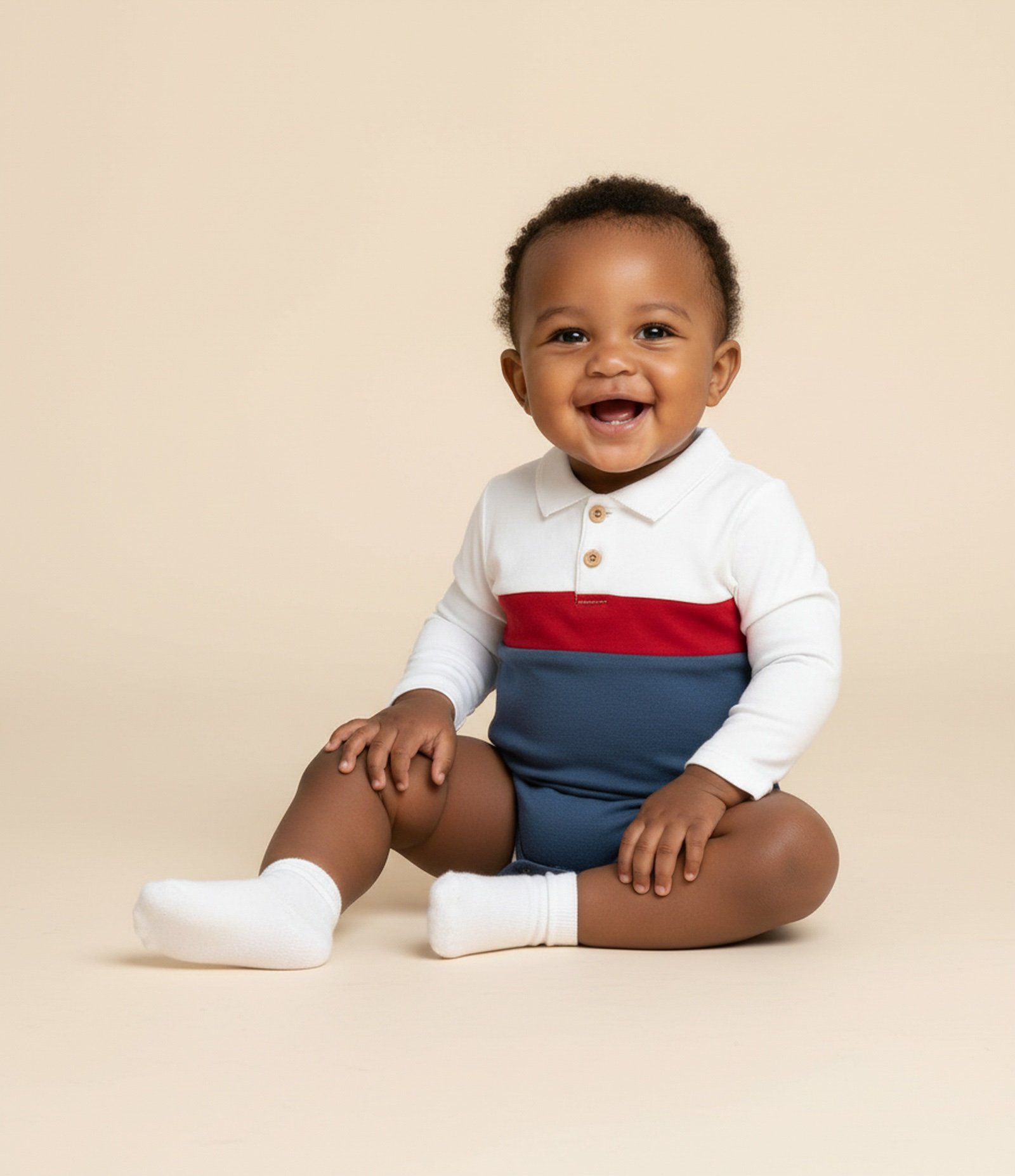 Body Infantil com Gola Polo e Blocos de Cores – Tam 0 a 18 Meses Branco/Vermelho/Azul 1