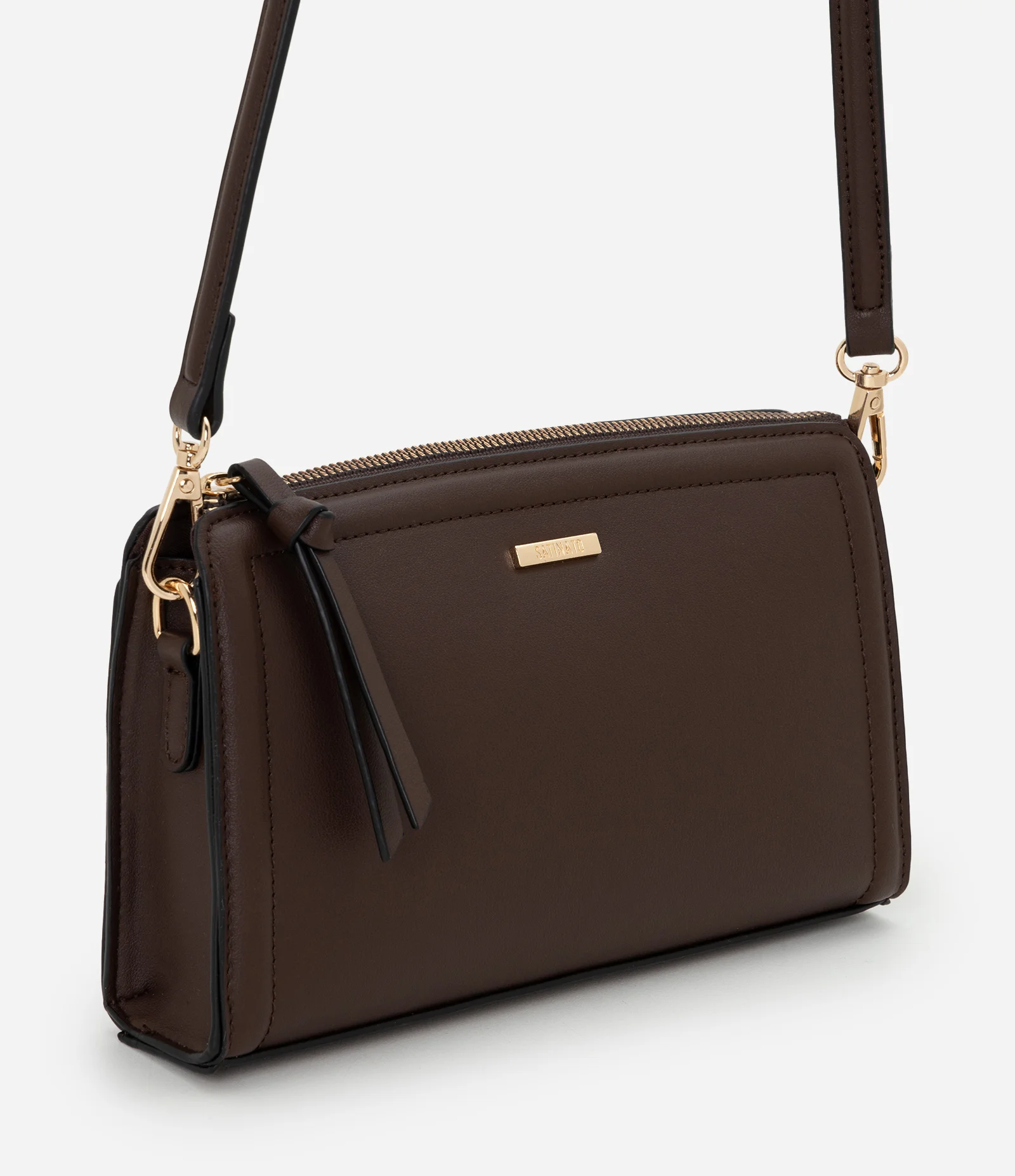 Bolsa Transversal Pequena em PU com Alça Removível Marrom 1