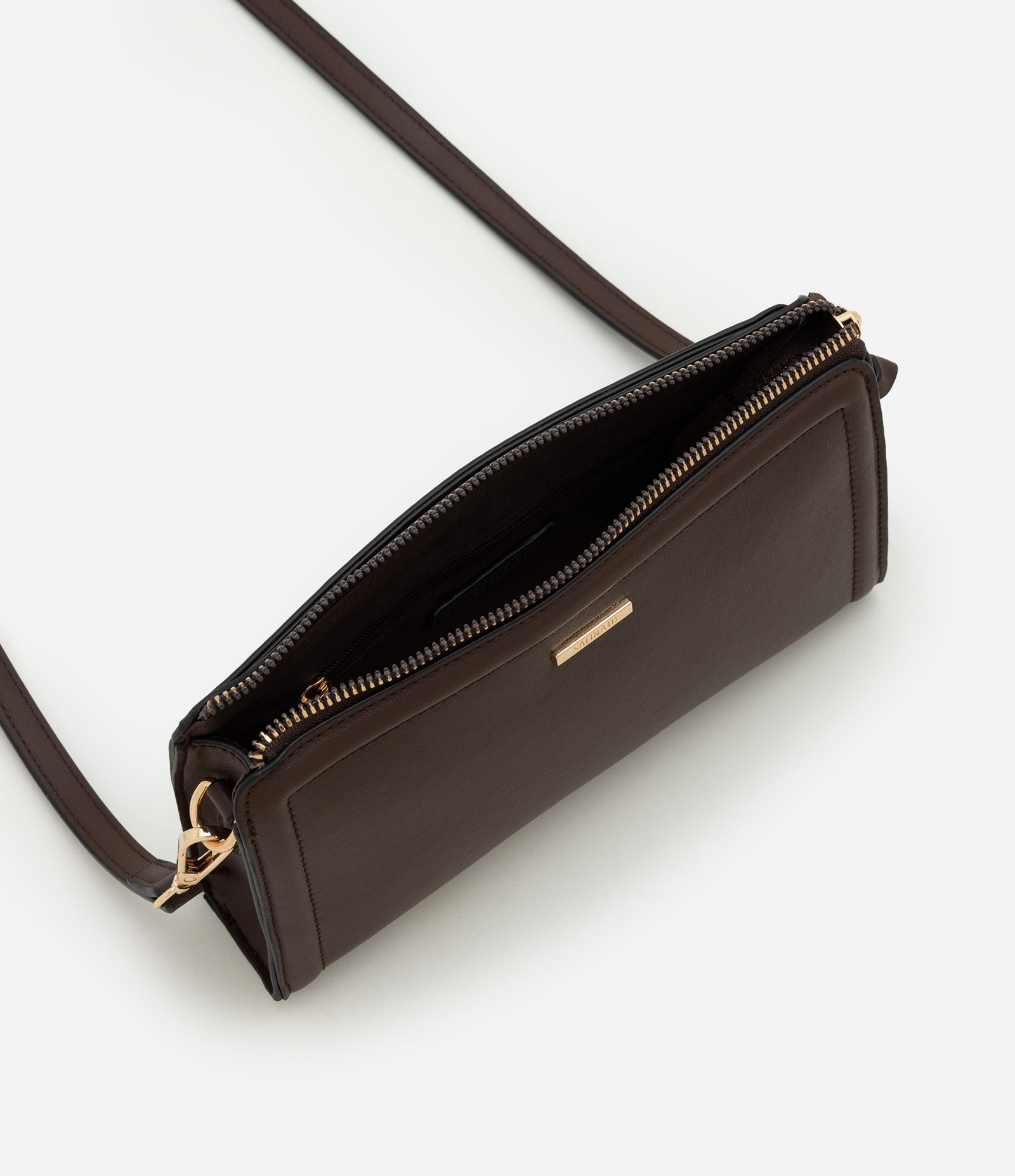 Bolsa Transversal Pequena em PU com Alça Removível Marrom 6