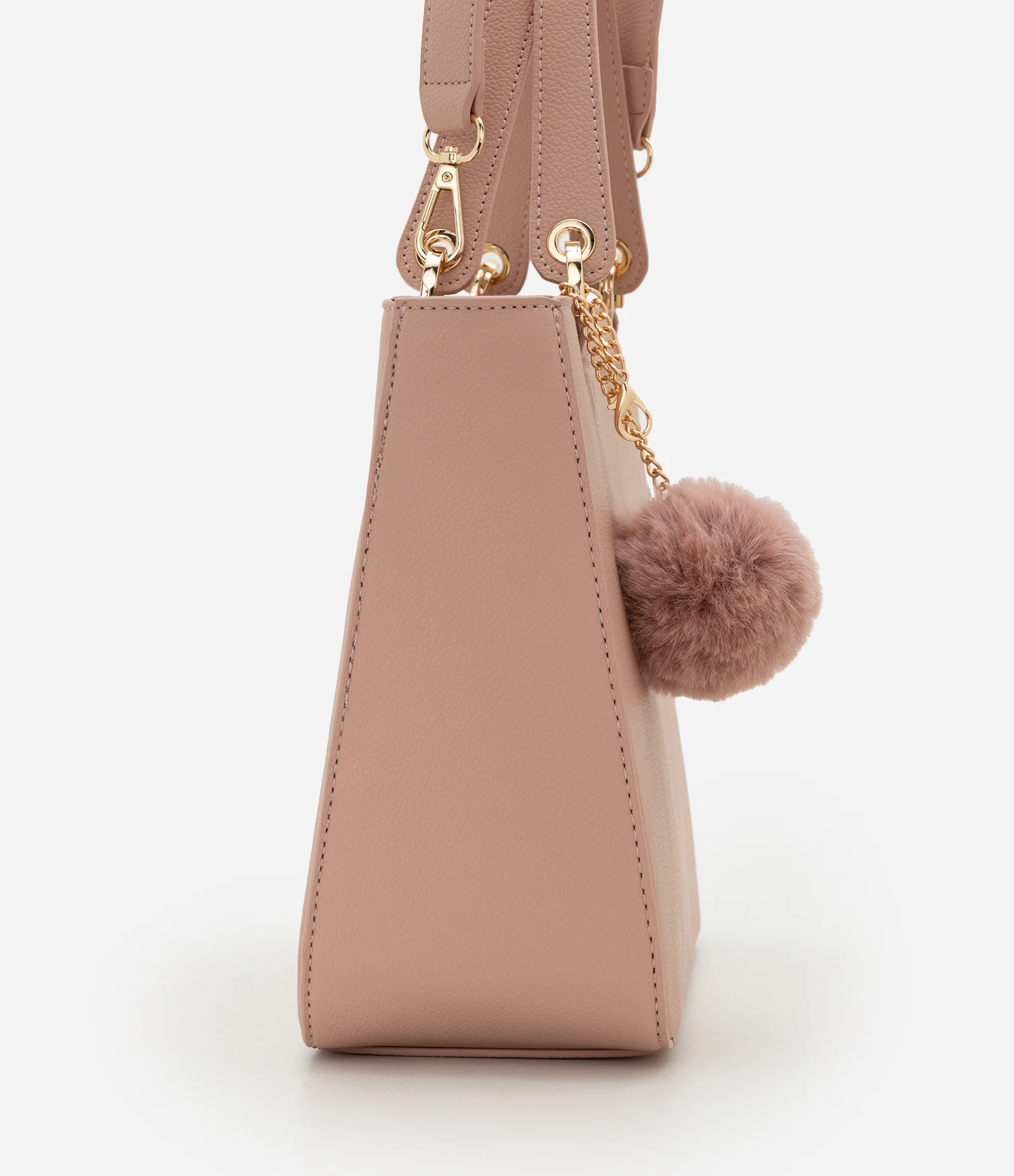 Bolsa Transversal Média em PU com Pingente Pompom Nude 2