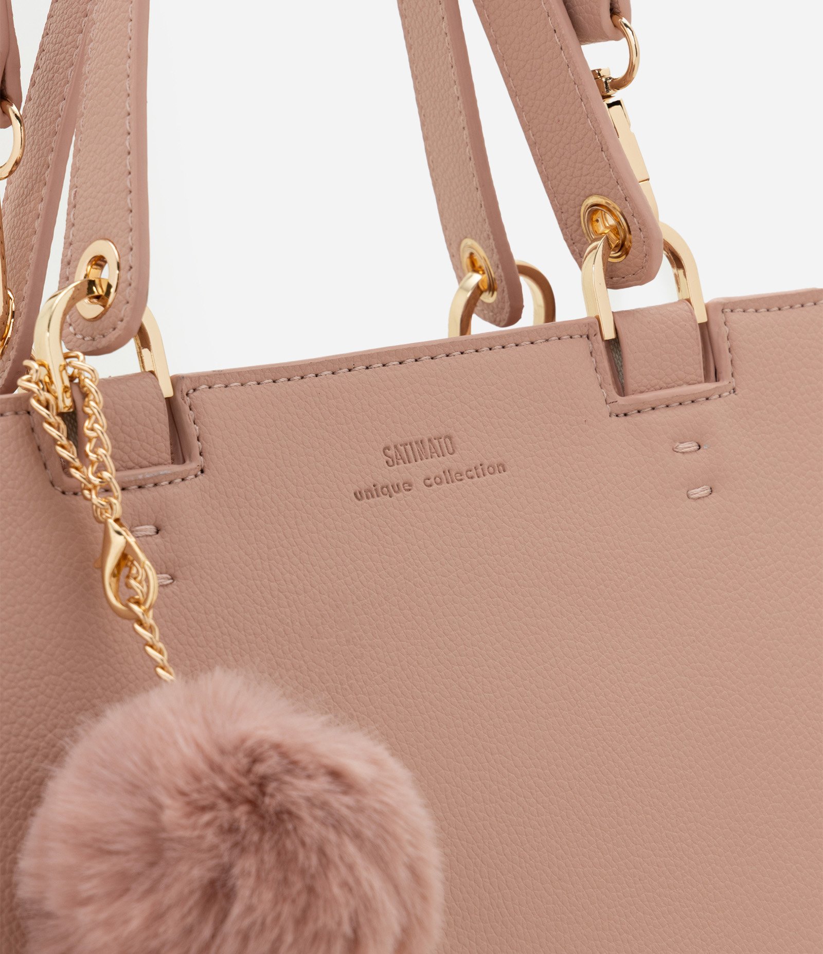 Bolsa Transversal Média em PU com Pingente Pompom Nude 4