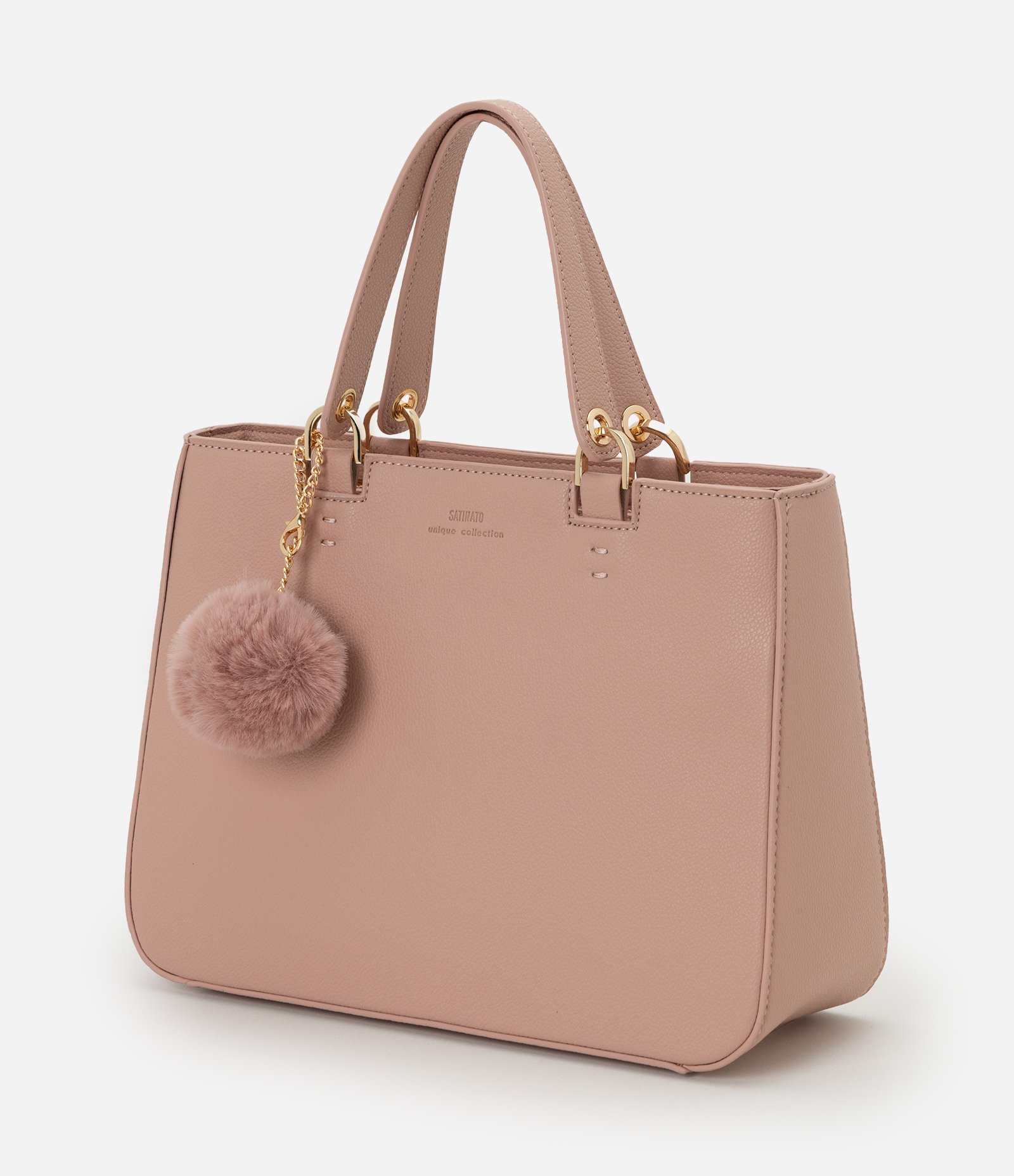 Bolsa Transversal Média em PU com Pingente Pompom Nude 5