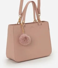 Bolsa Transversal Média em PU com Pingente Pompom