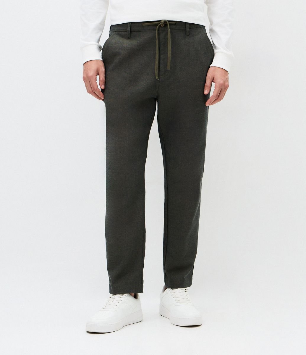 Calça Relaxed Oxford em Algodão Verde Acinzentado