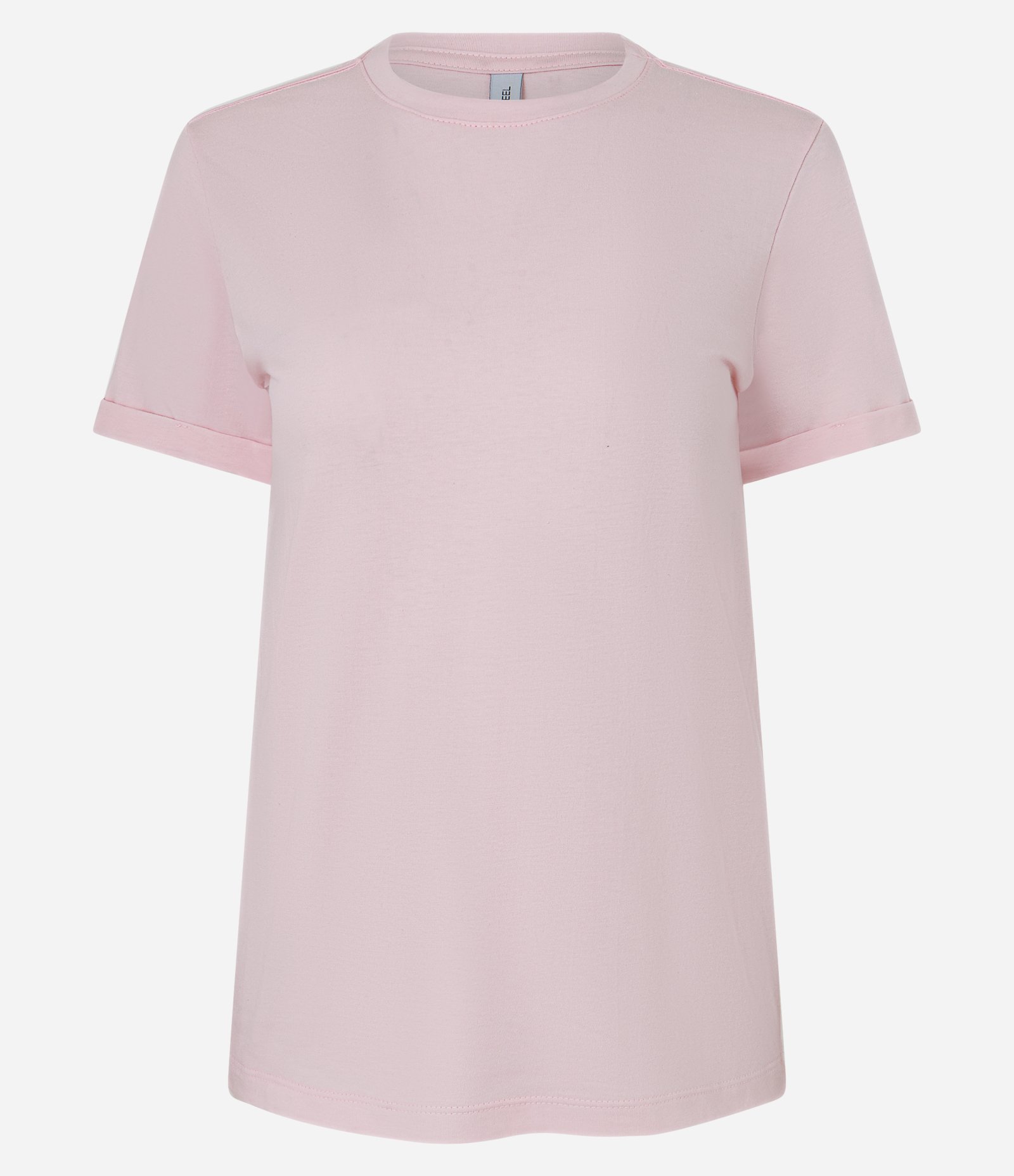 Camiseta Regular em Algodão com Manga Dobrada Rosa 4